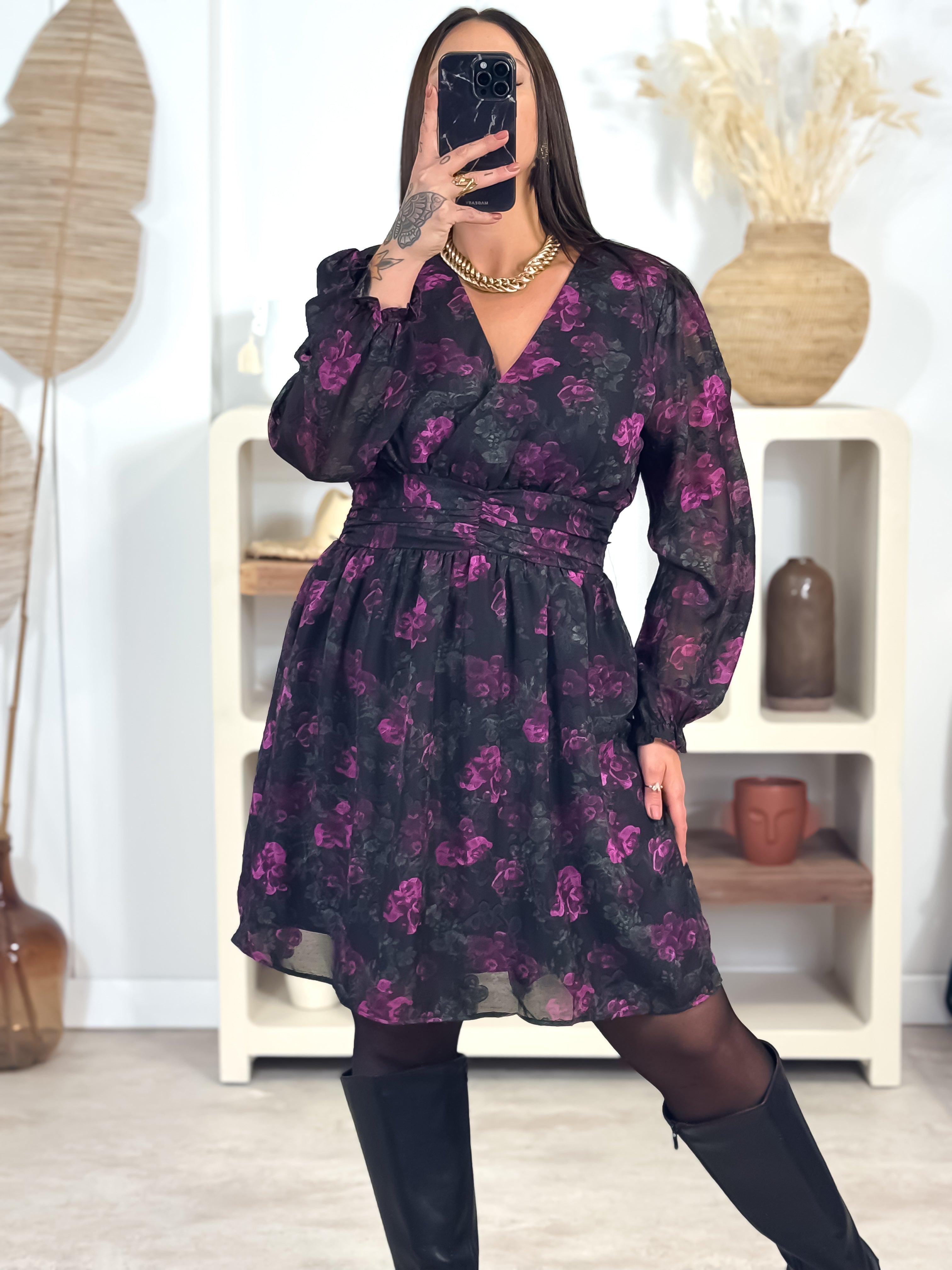 Robe courte - Morticia - Noir & Magenta
