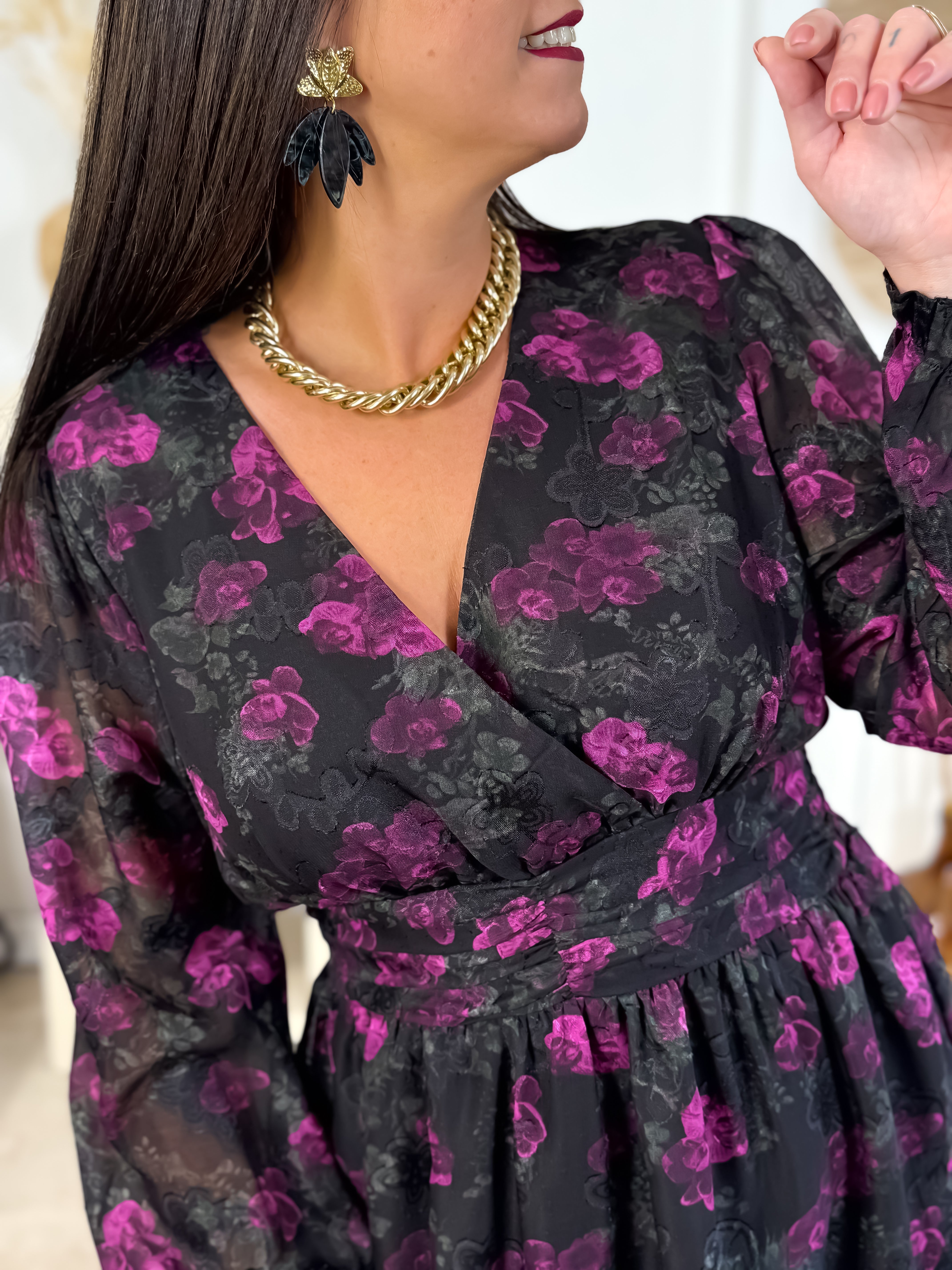 Robe courte - Morticia - Noir & Magenta
