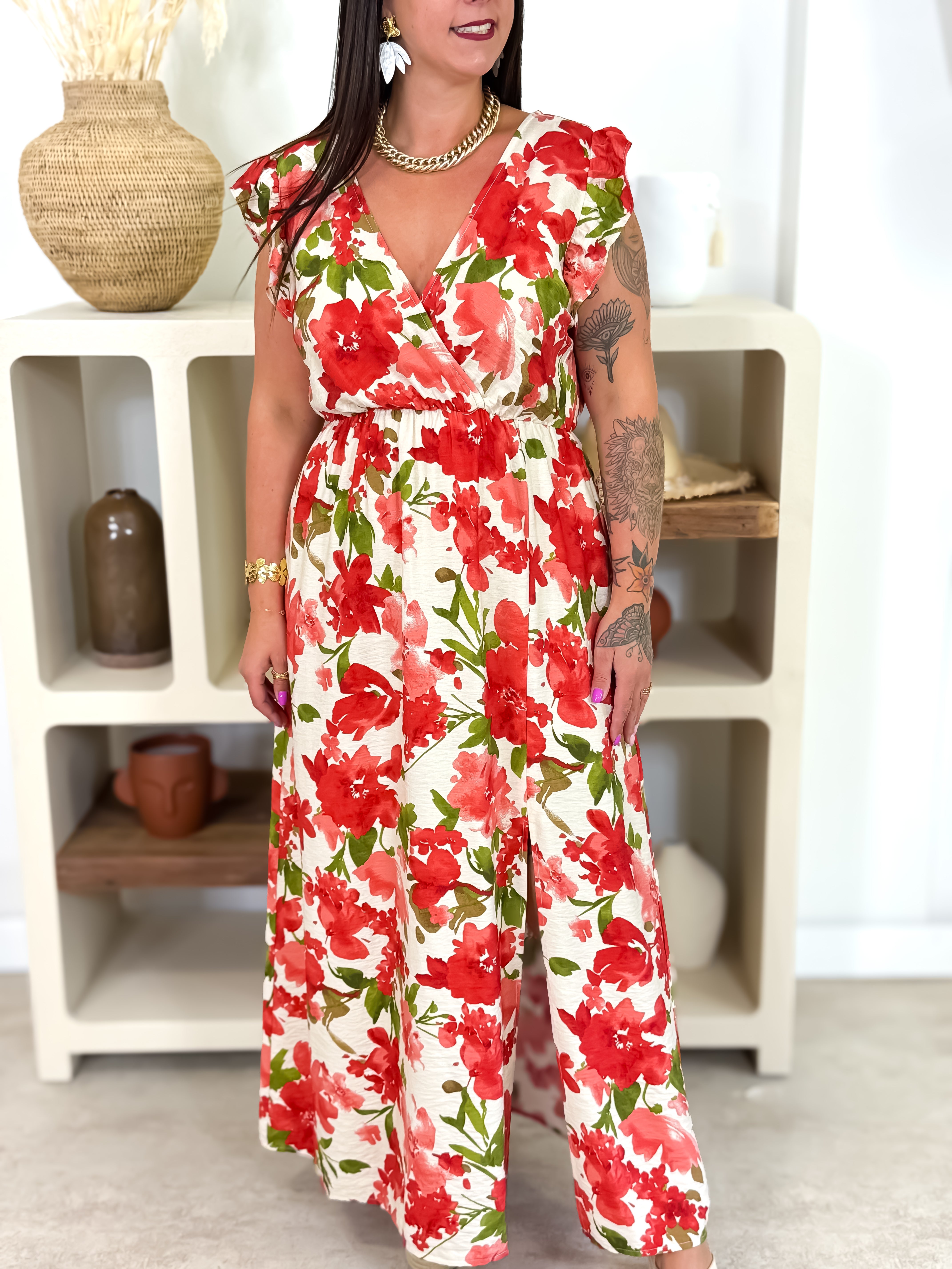 Robe - Taline - Rouge & Kaki