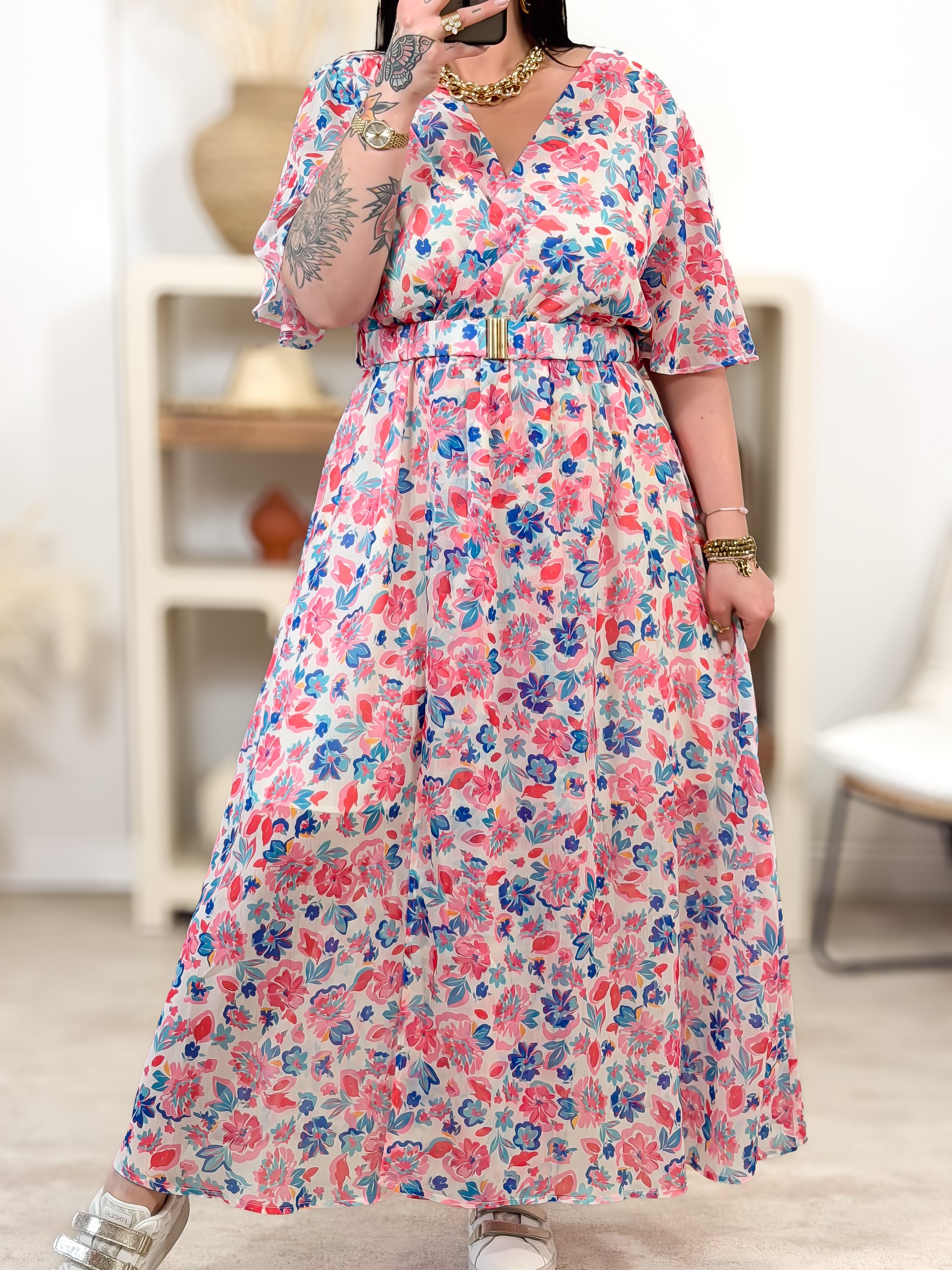 Robe Longue - Célie - Ecru & Rose