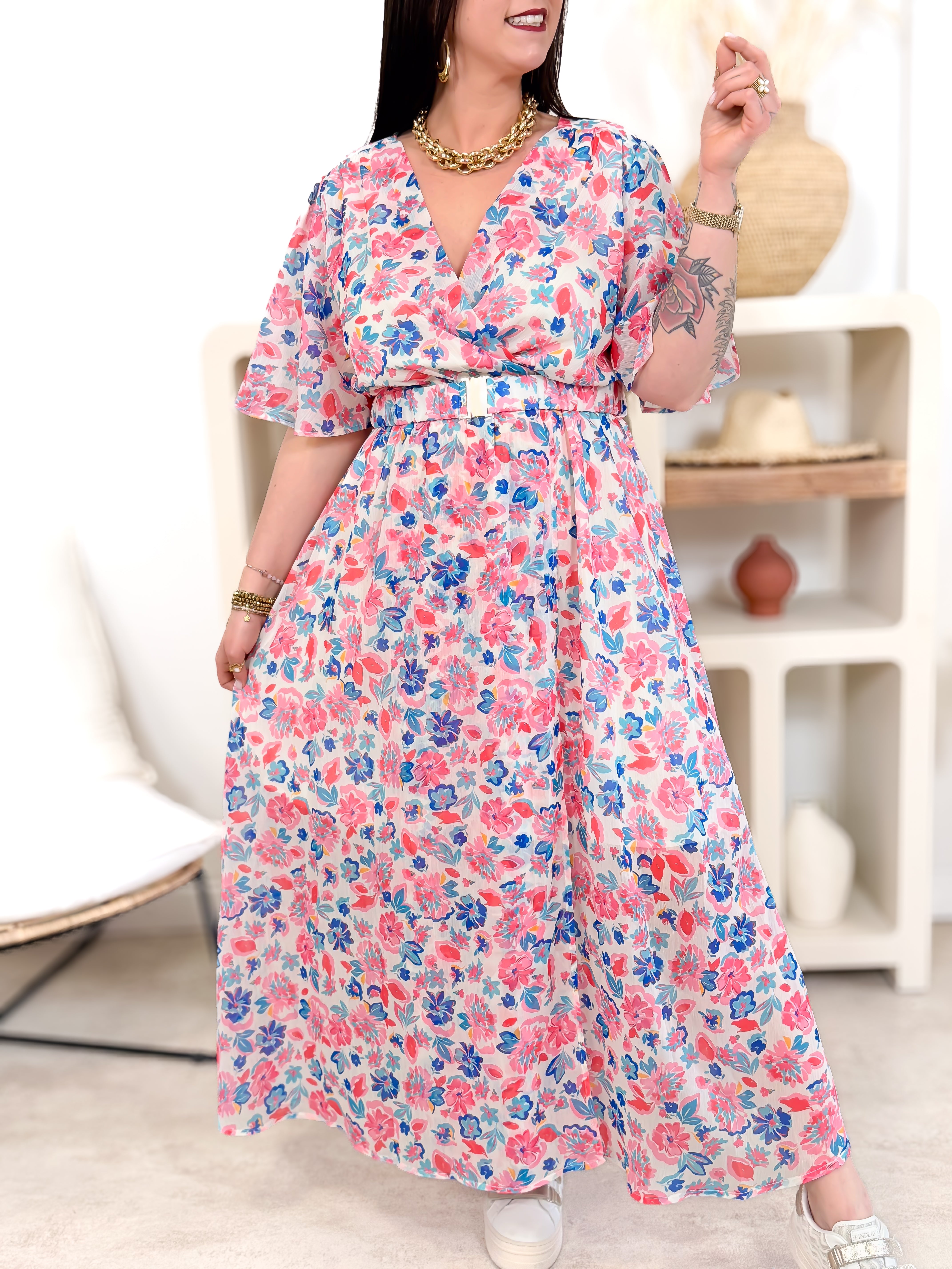 Robe Longue - Célie - Ecru & Rose