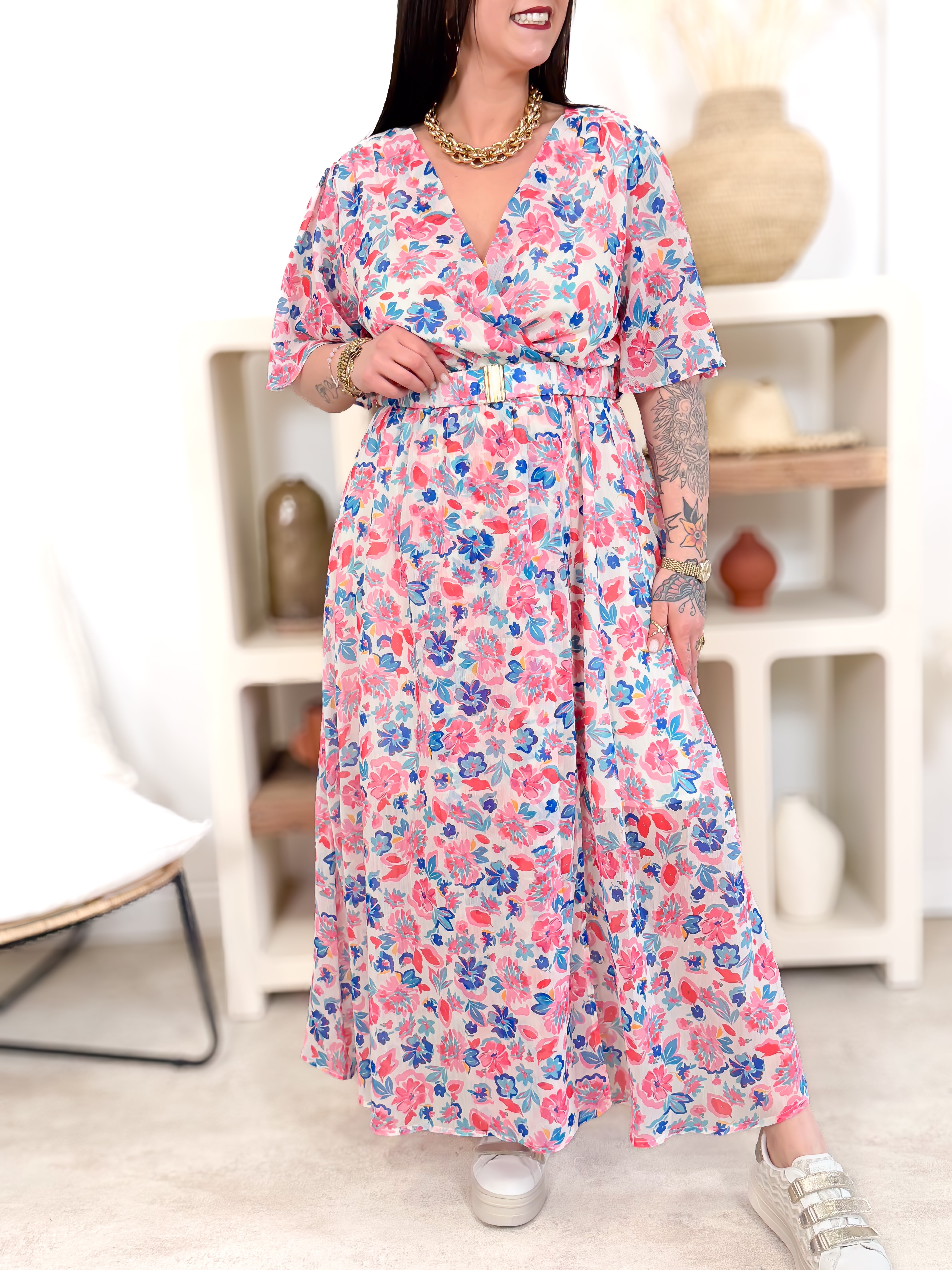 Robe Longue - Célie - Ecru & Rose