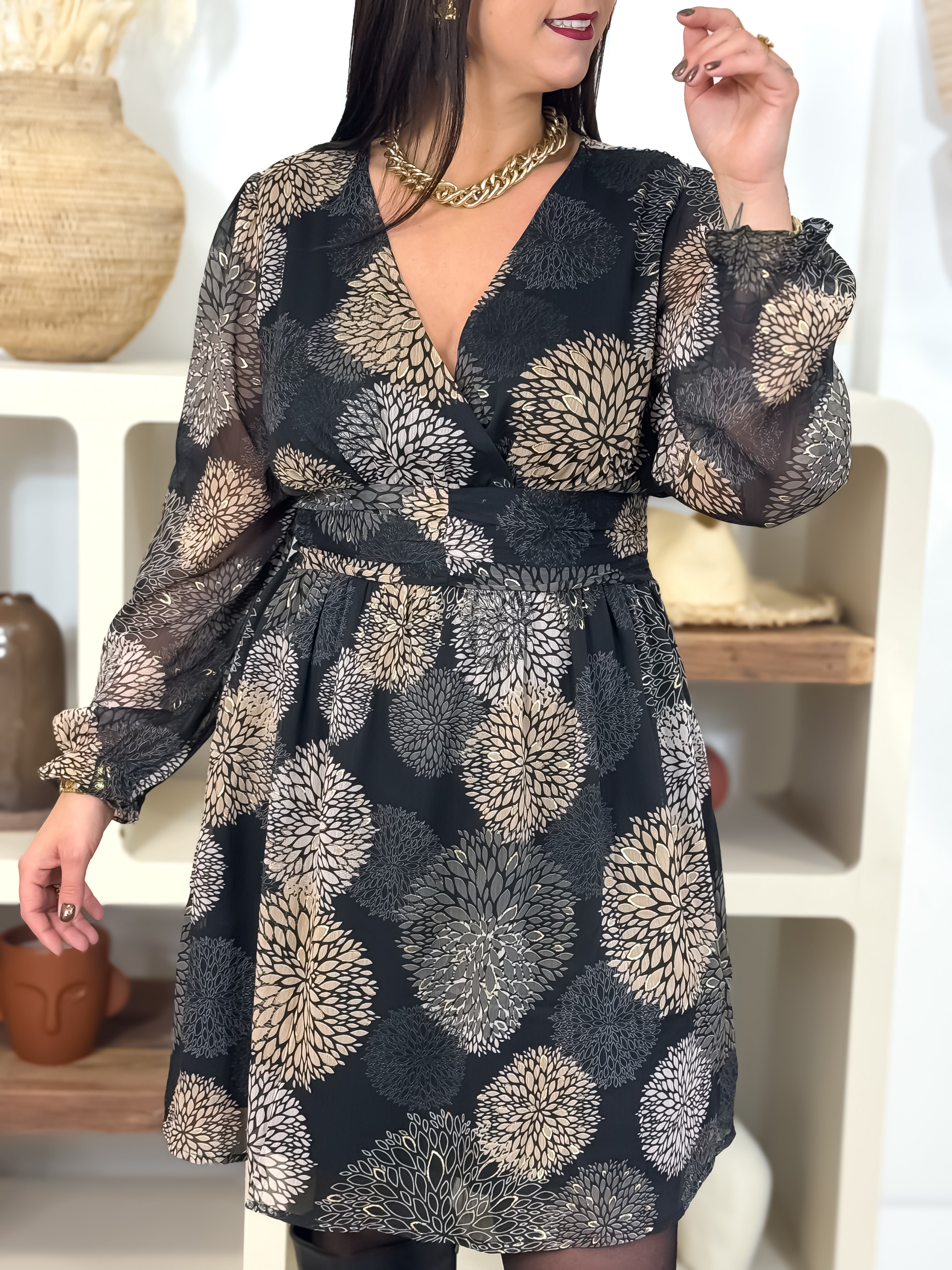 Robe Courte - Michaella - Noir & Beige