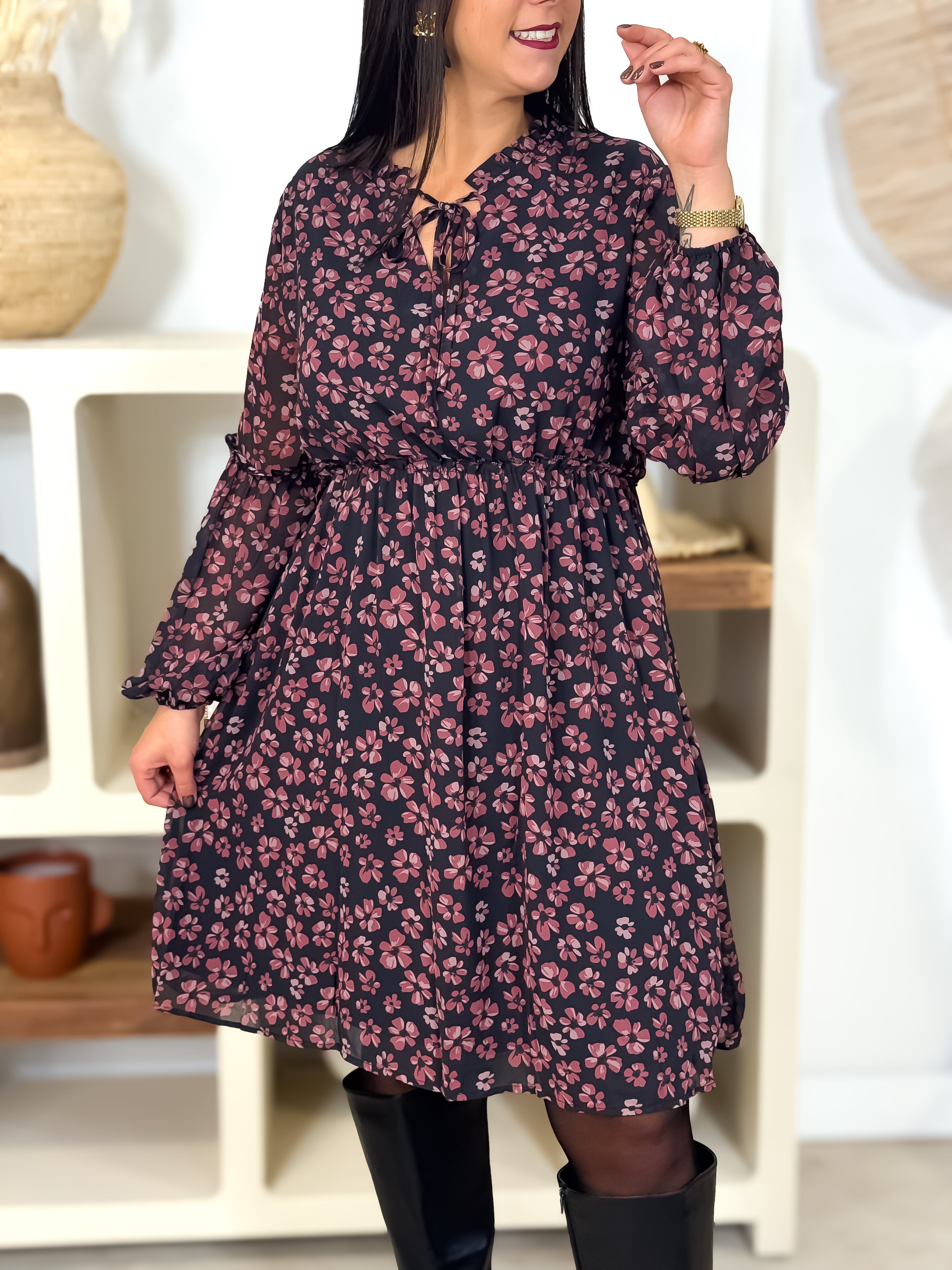 Robe Courte - Lya - Noir & Bordeaux