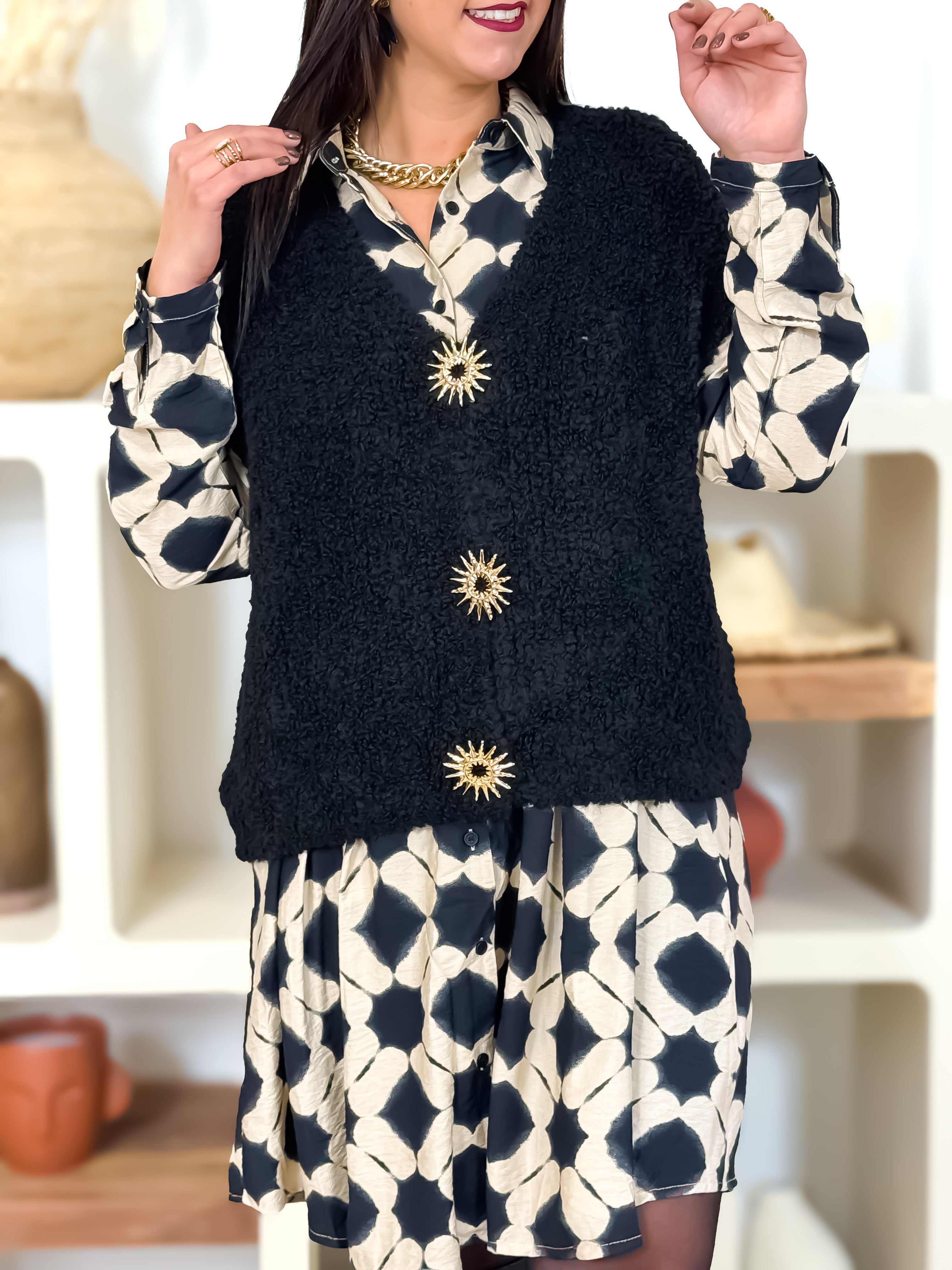 Robe - Maddy - Beige & Noir