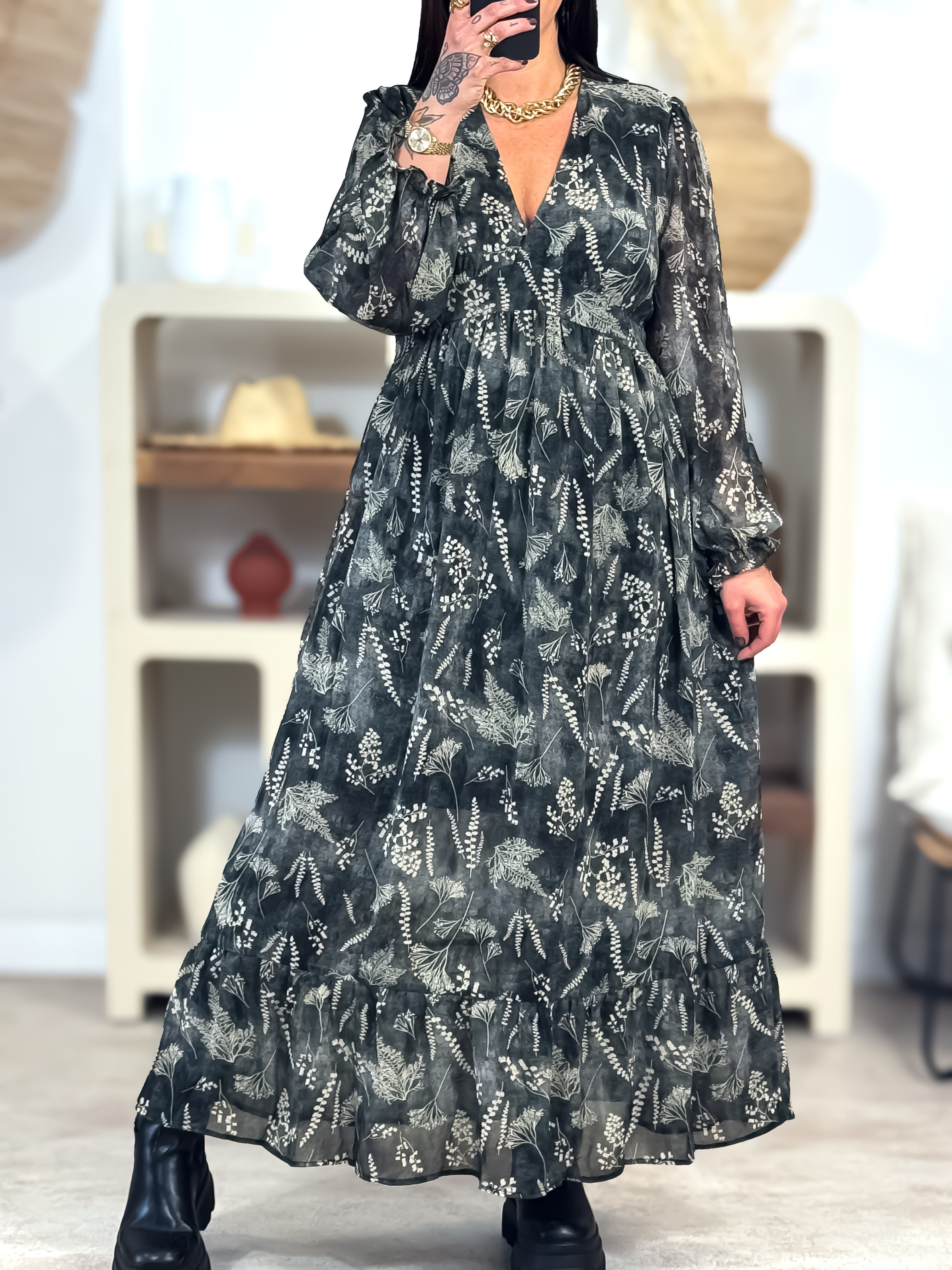 Robe Longue - Sandra - Beige & Noir