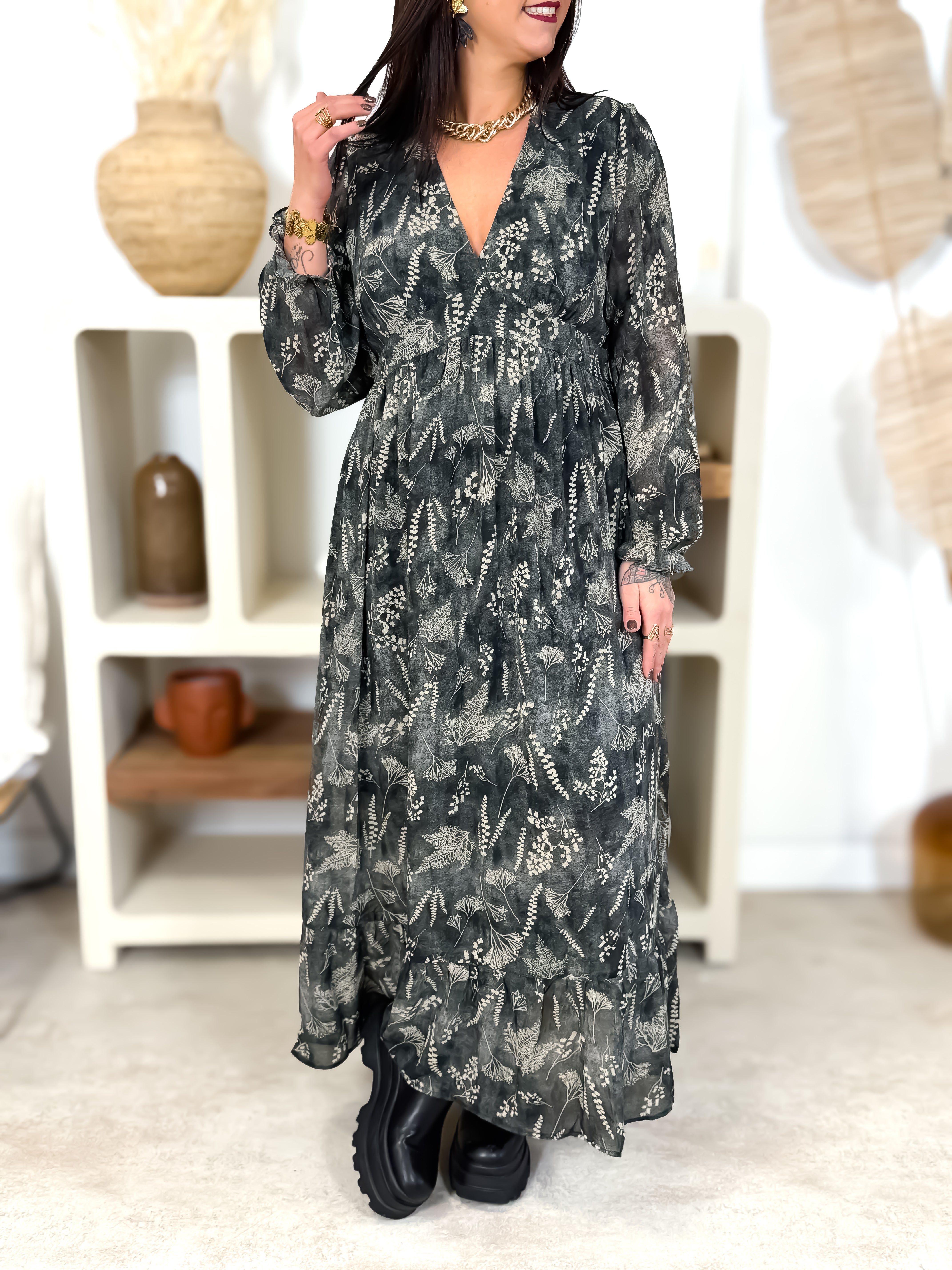 Robe Longue - Sandra - Beige & Noir