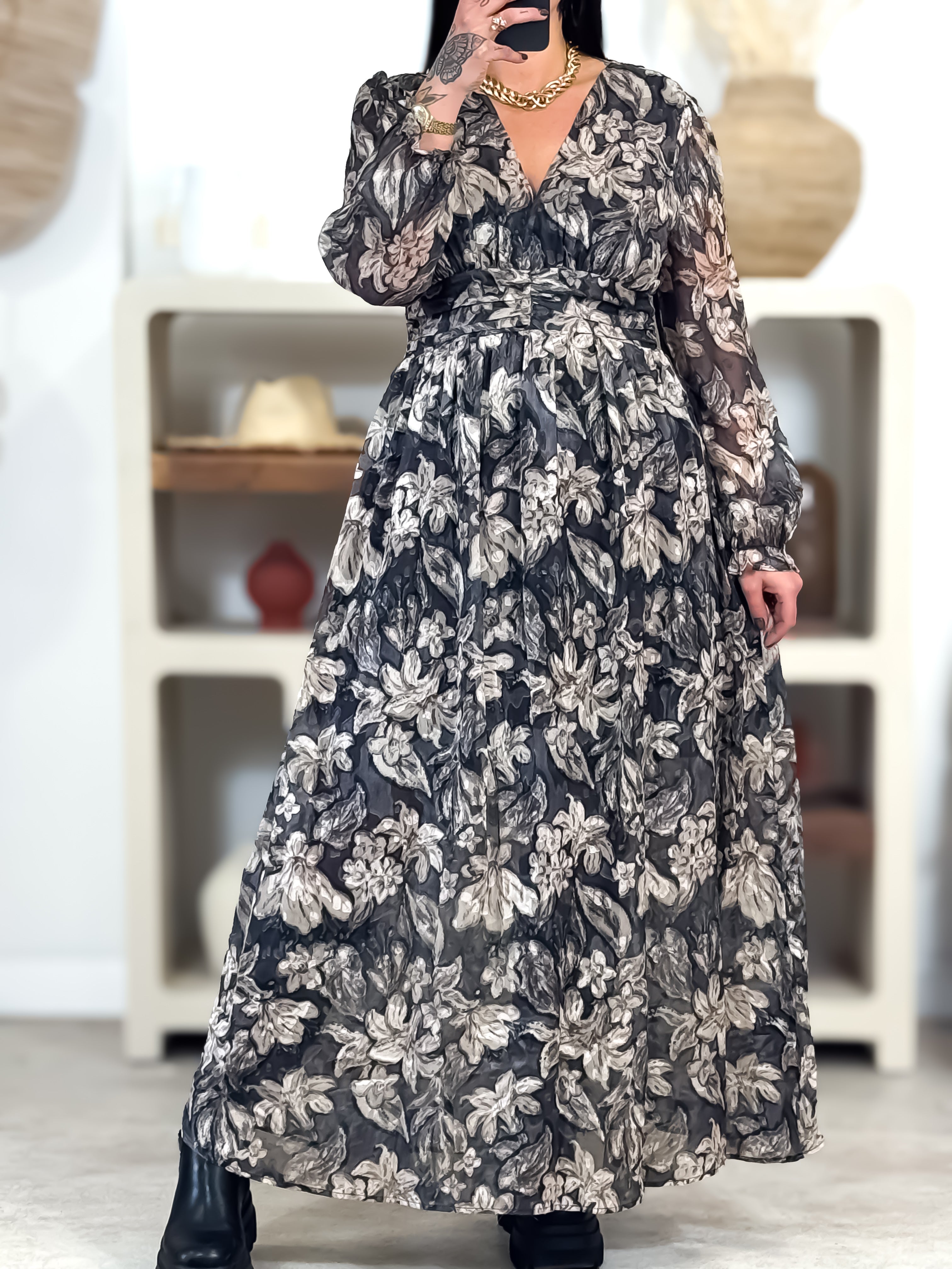 Robe Longue - Johanna - Noir & Gris