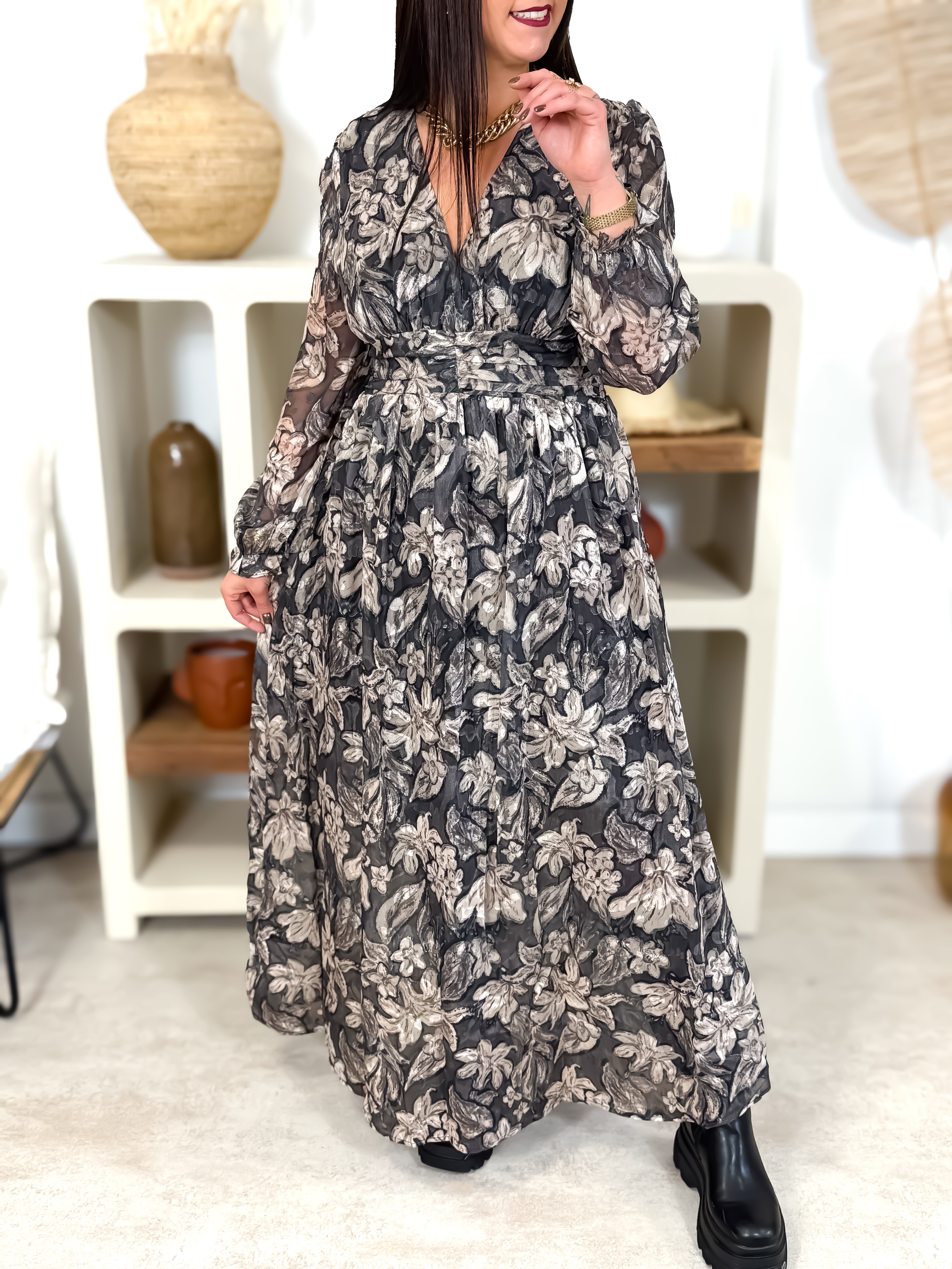Robe Longue - Johanna - Noir & Gris