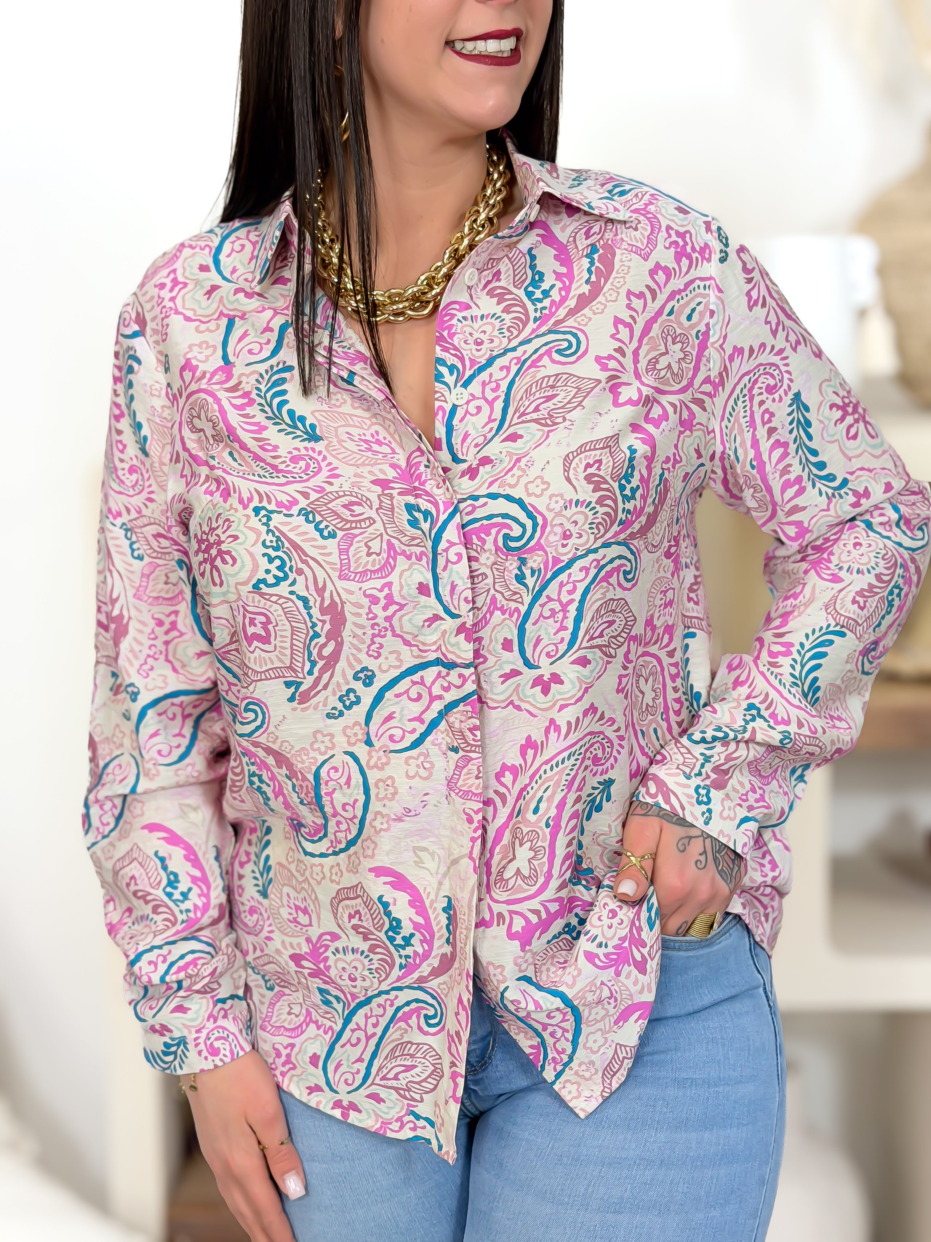 Chemise - Ama - Magenta & Ecru