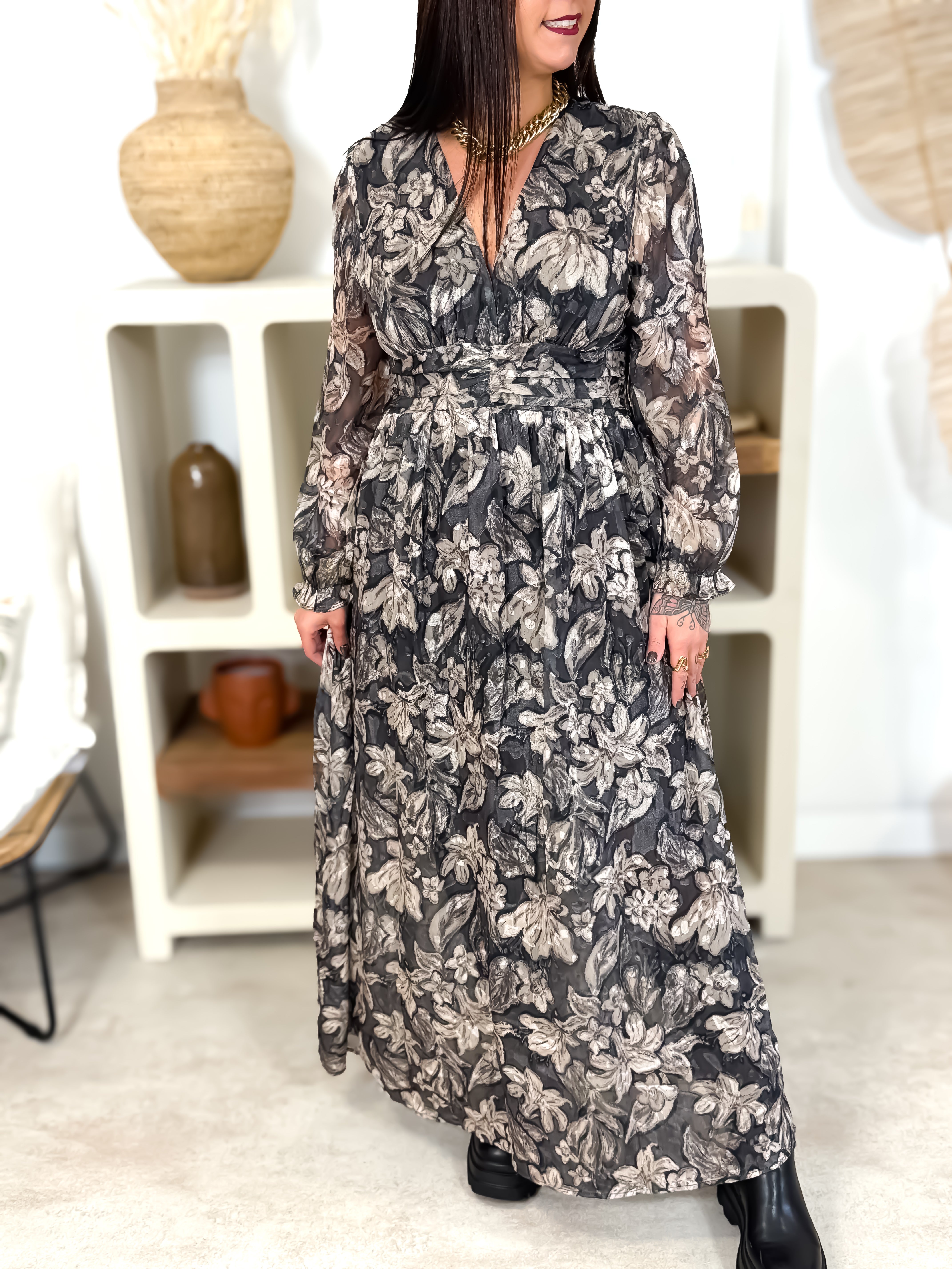 Robe Longue - Johanna - Noir & Gris