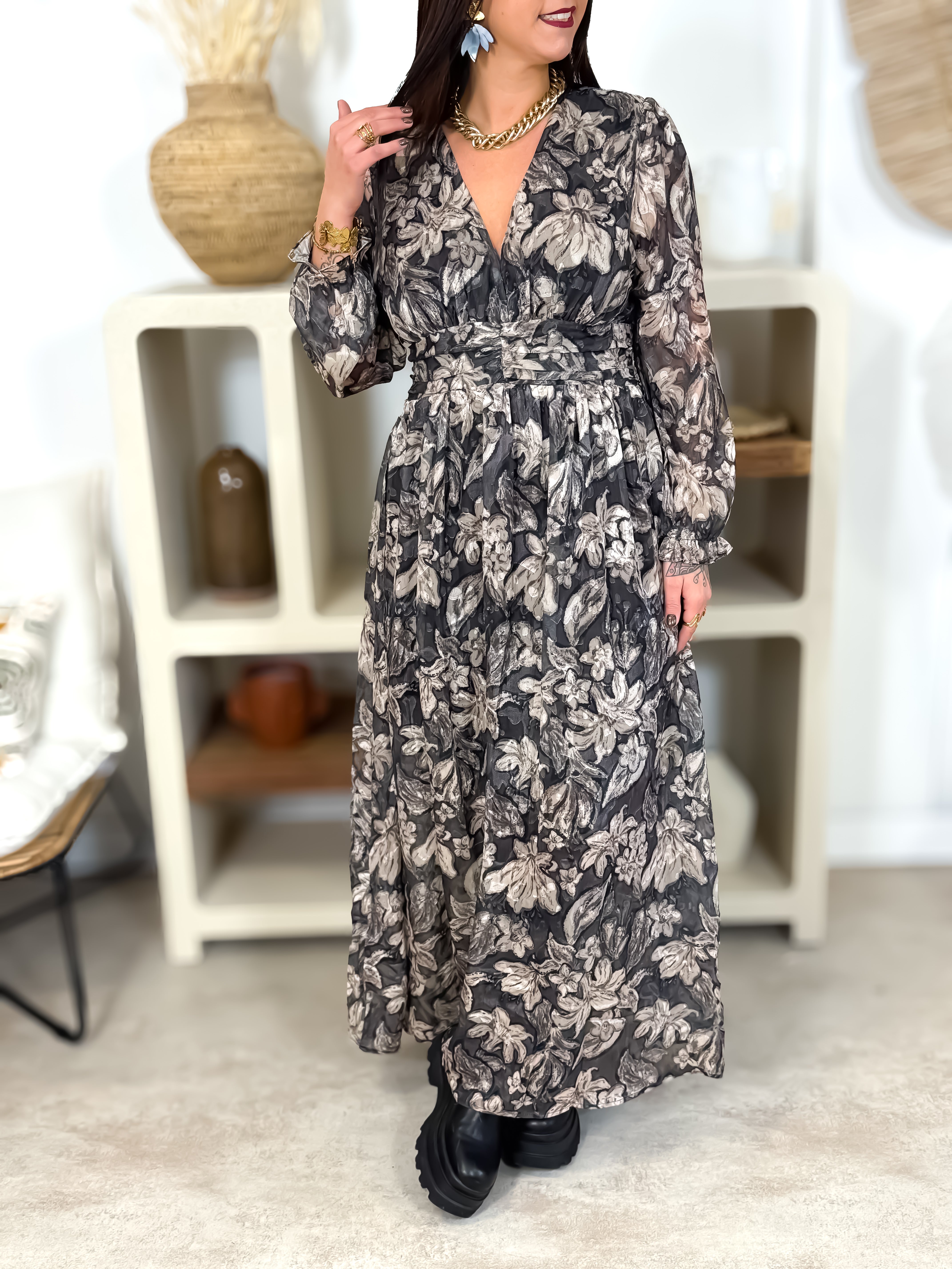 Robe Longue - Johanna - Noir & Gris