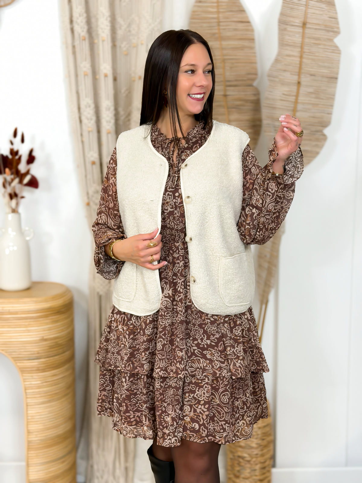 Robe Courte - Louve - Marron & Beige