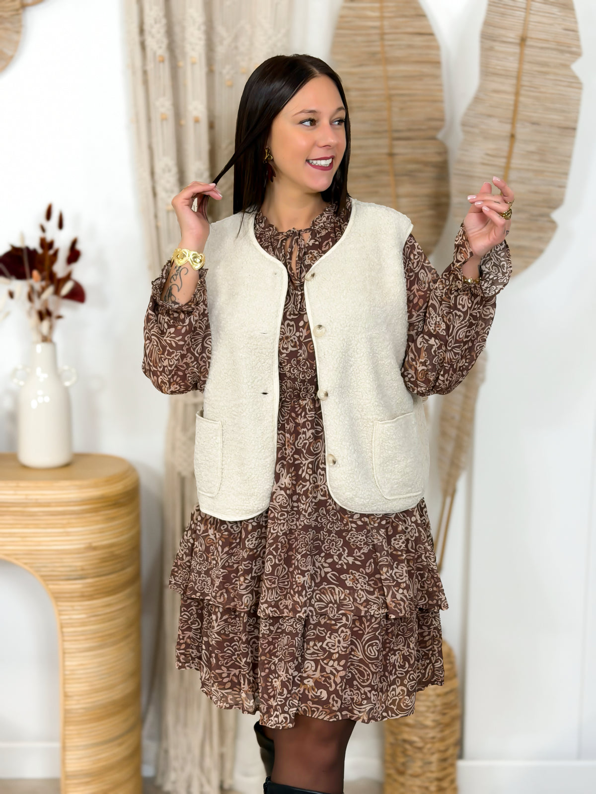 Robe Courte - Louve - Marron & Beige