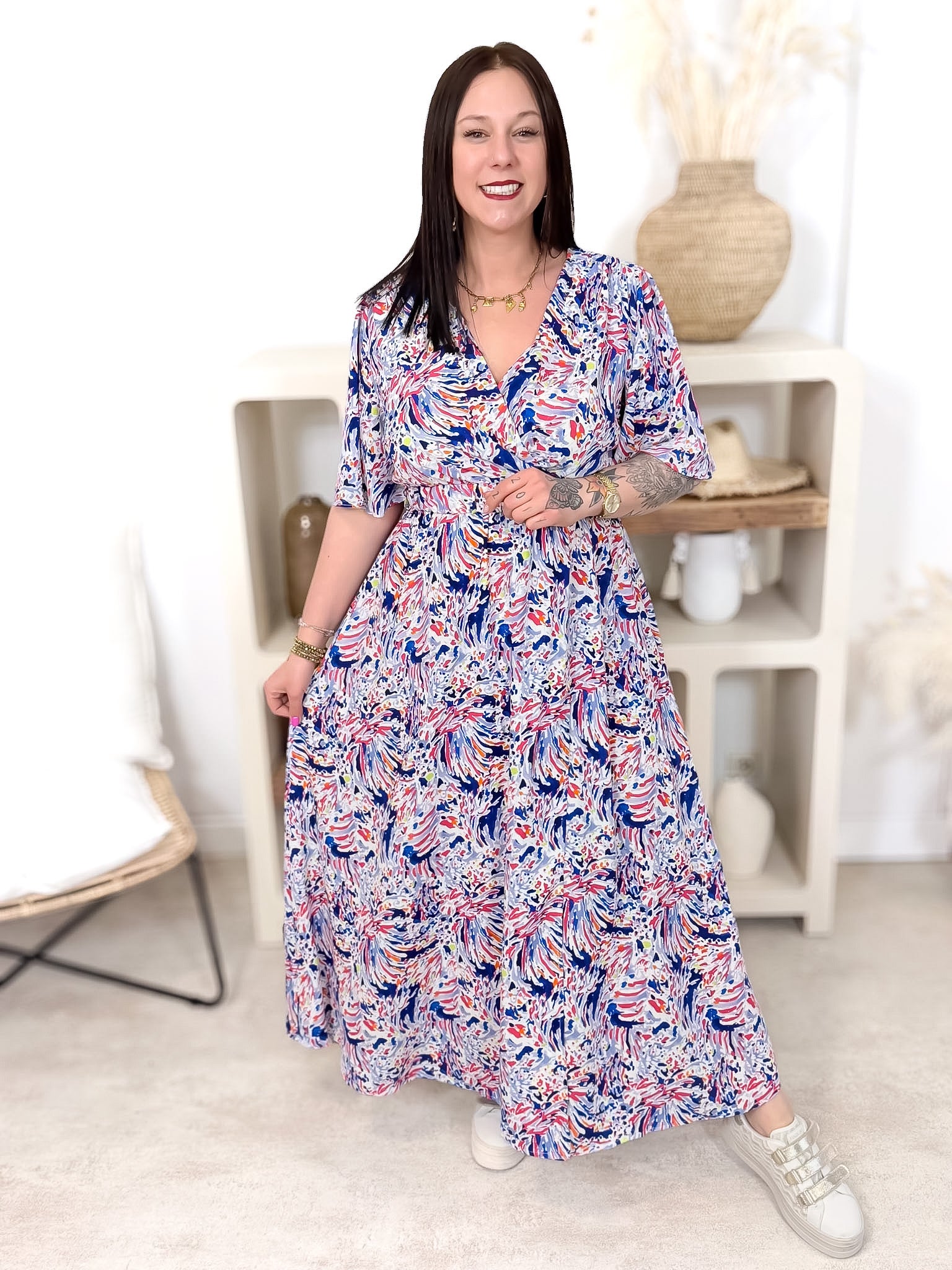 Robe Longue - Gabbie - Bleu & Fuchsia