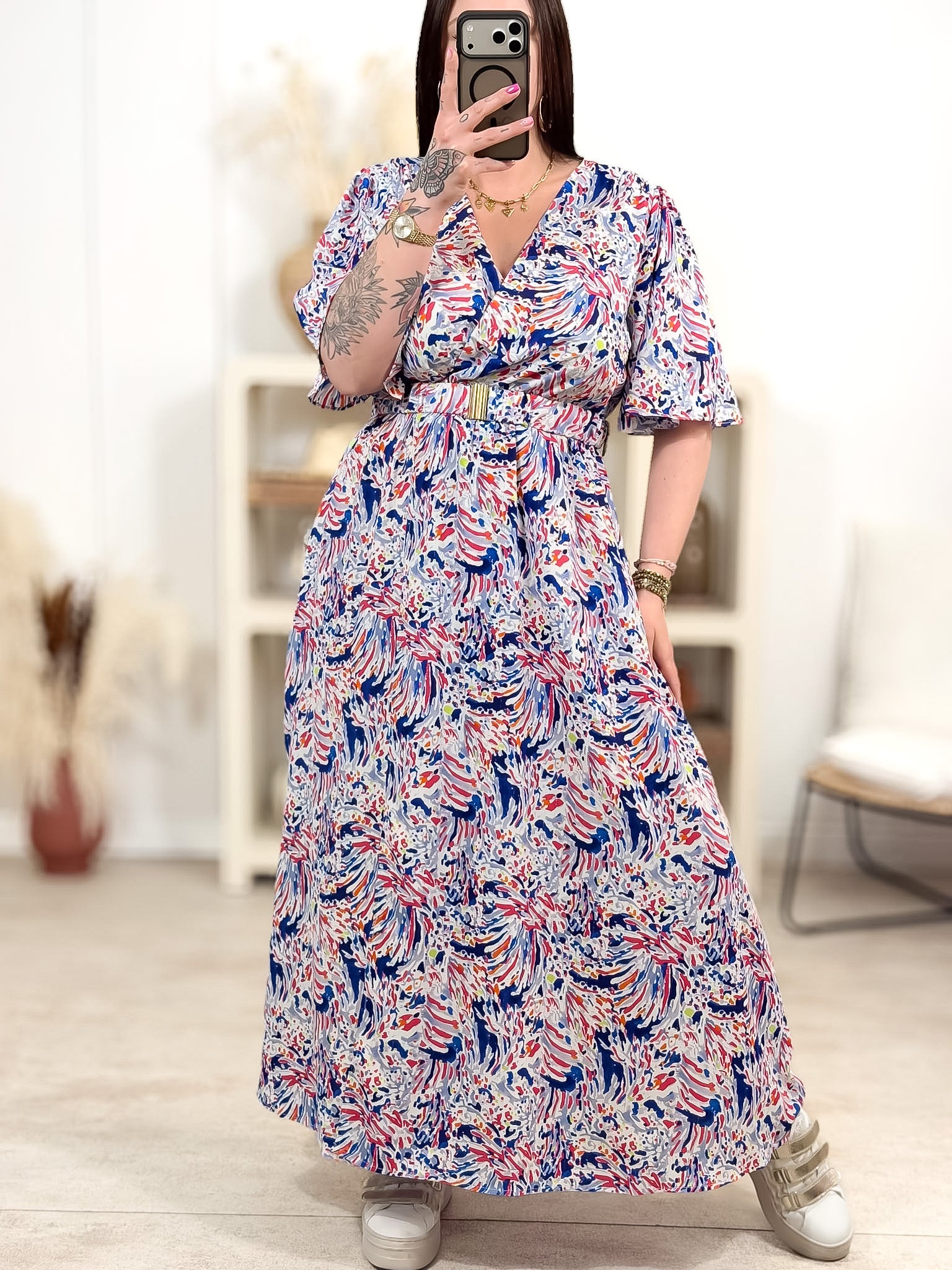 Robe Longue - Gabbie - Bleu & Fuchsia