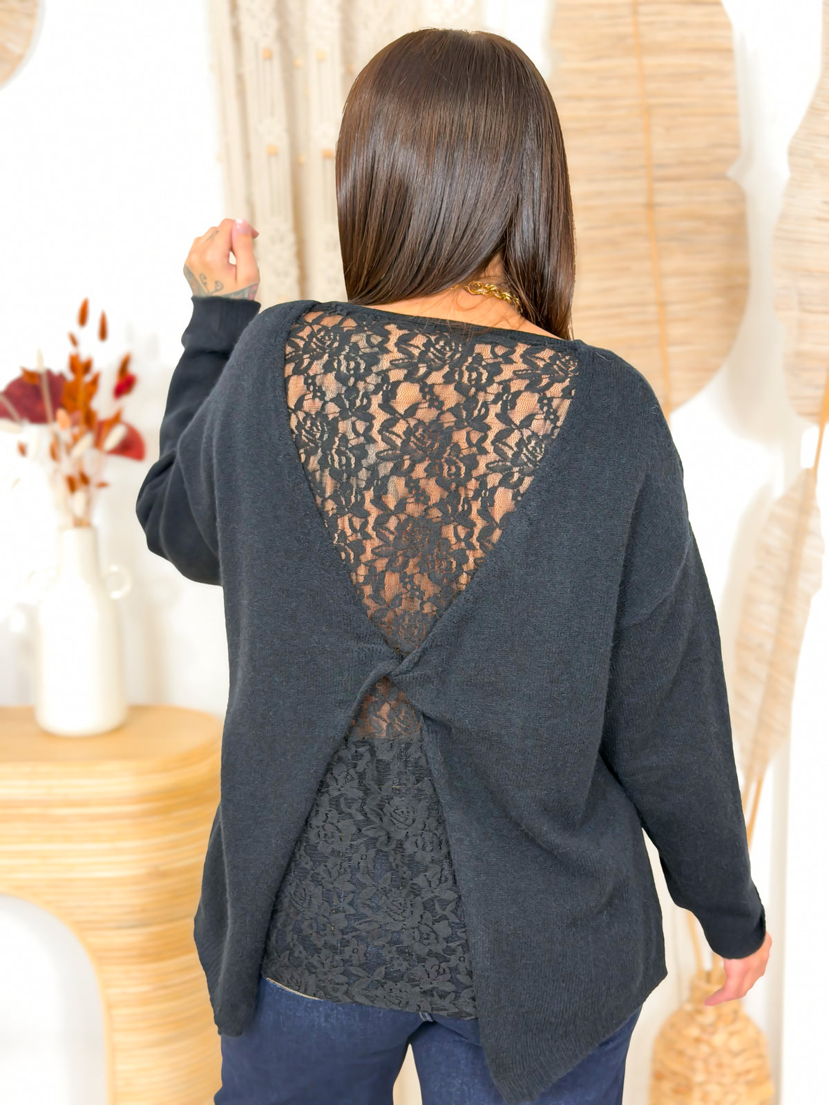Pull grande taille noir dos dentelle Loly – photo 5