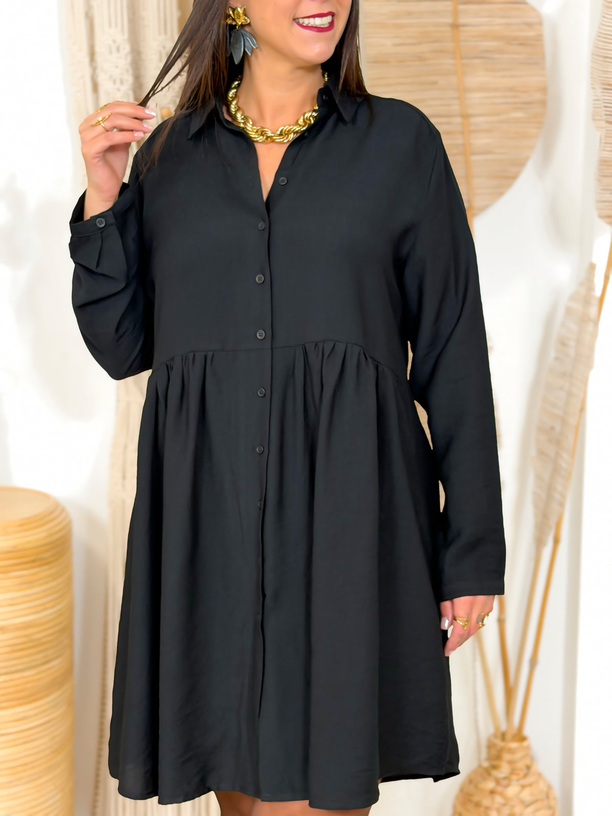 Robe chemise grande taille noire – photo 1