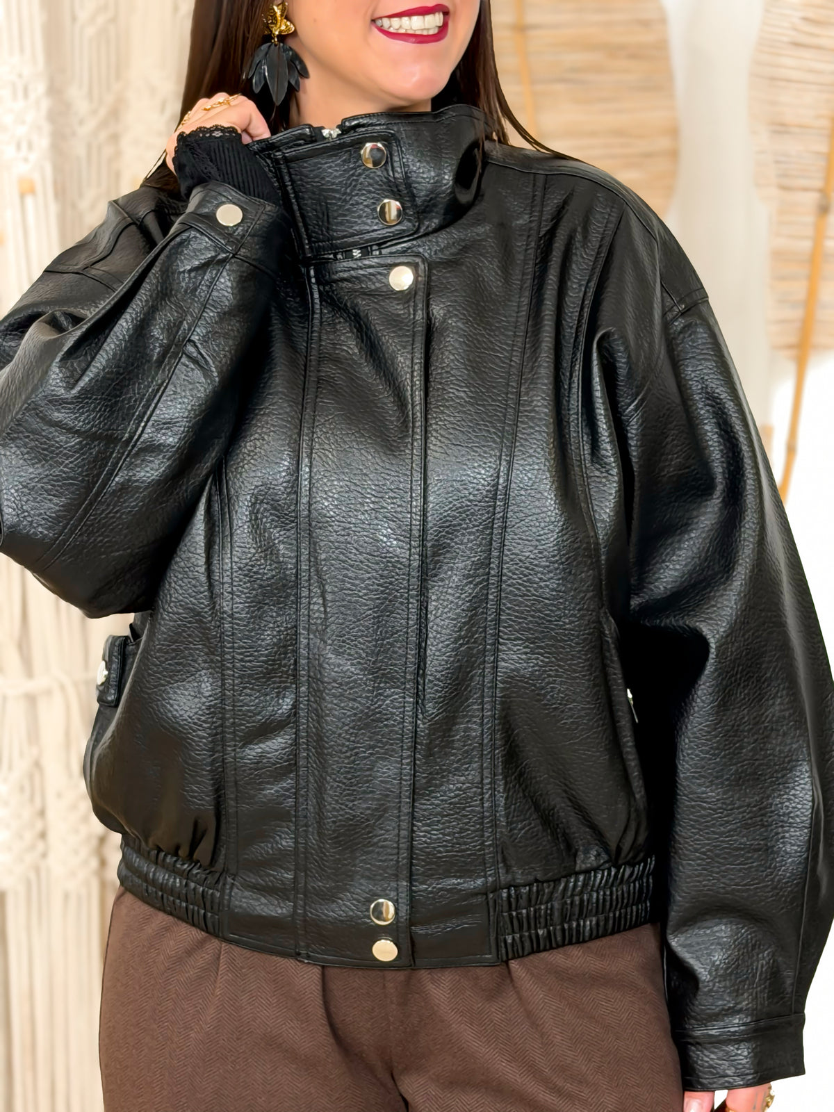 Veste grande taille simili cuir noir – photo 6
