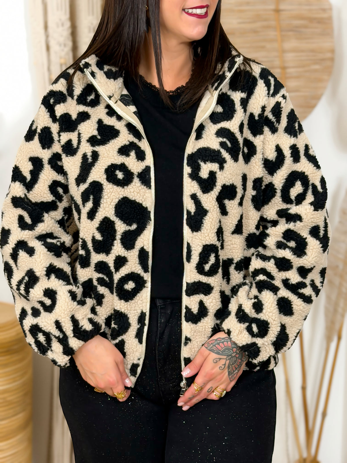 Veste teddy grande taille léopard – photo 1