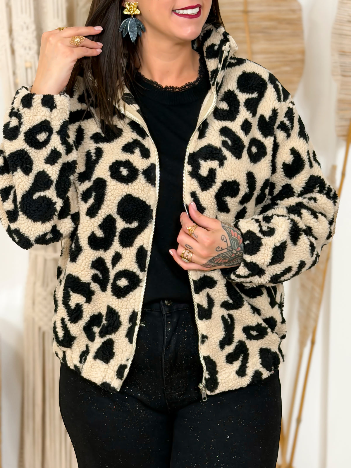 Veste teddy grande taille léopard – photo 2
