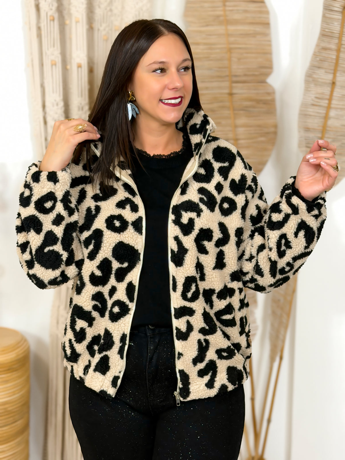 Veste teddy grande taille léopard – photo 3