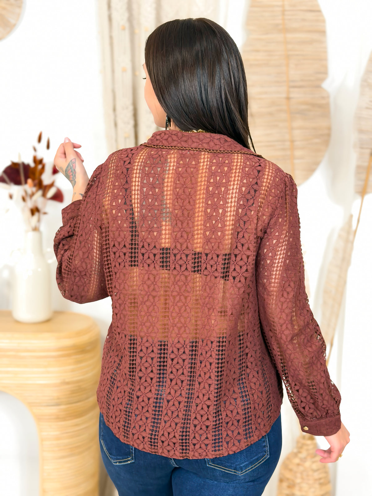 Blouse grande taille dentelle chocolat – photo 8