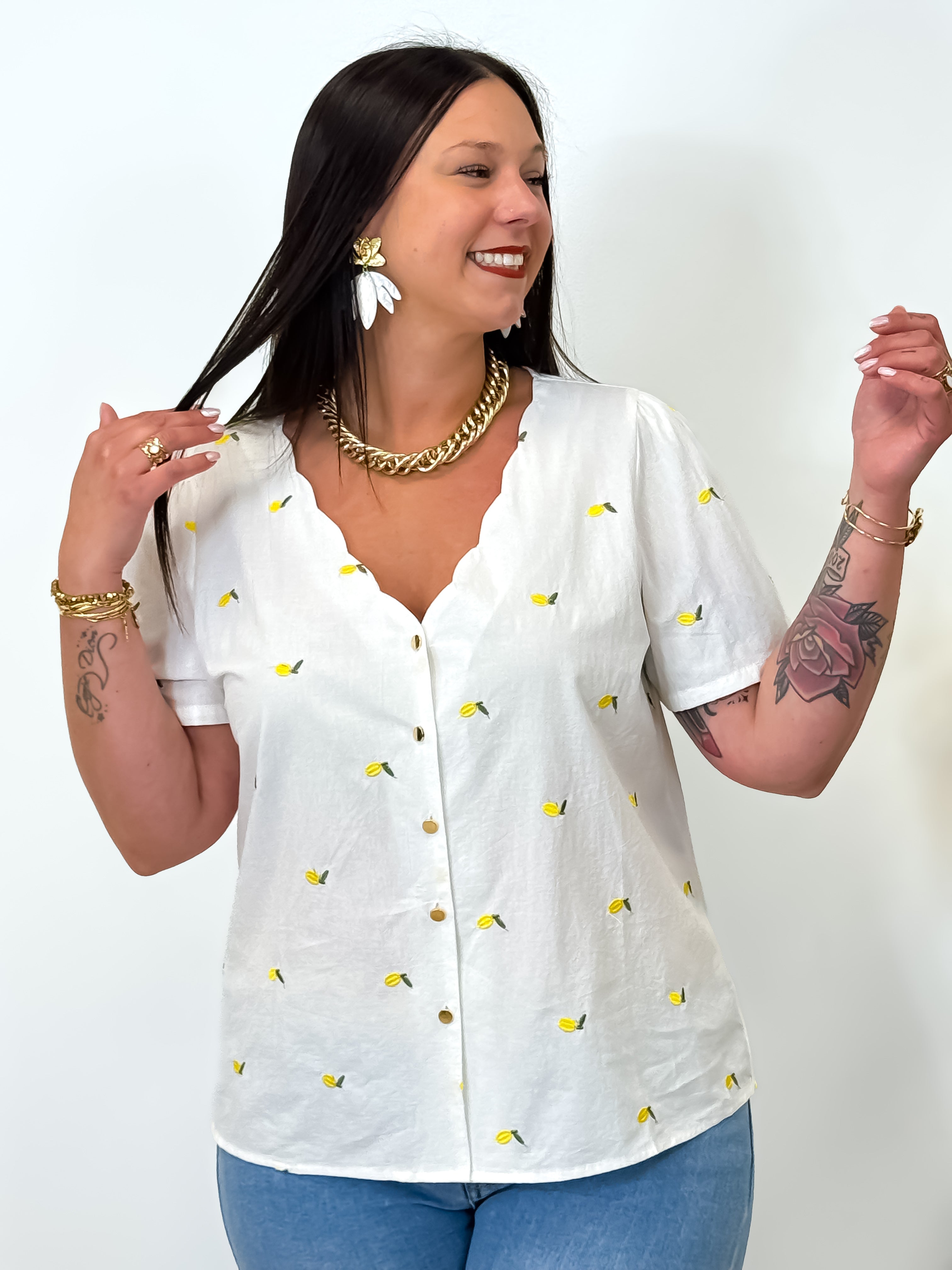 Blouse - Anna - Wit & Geel
