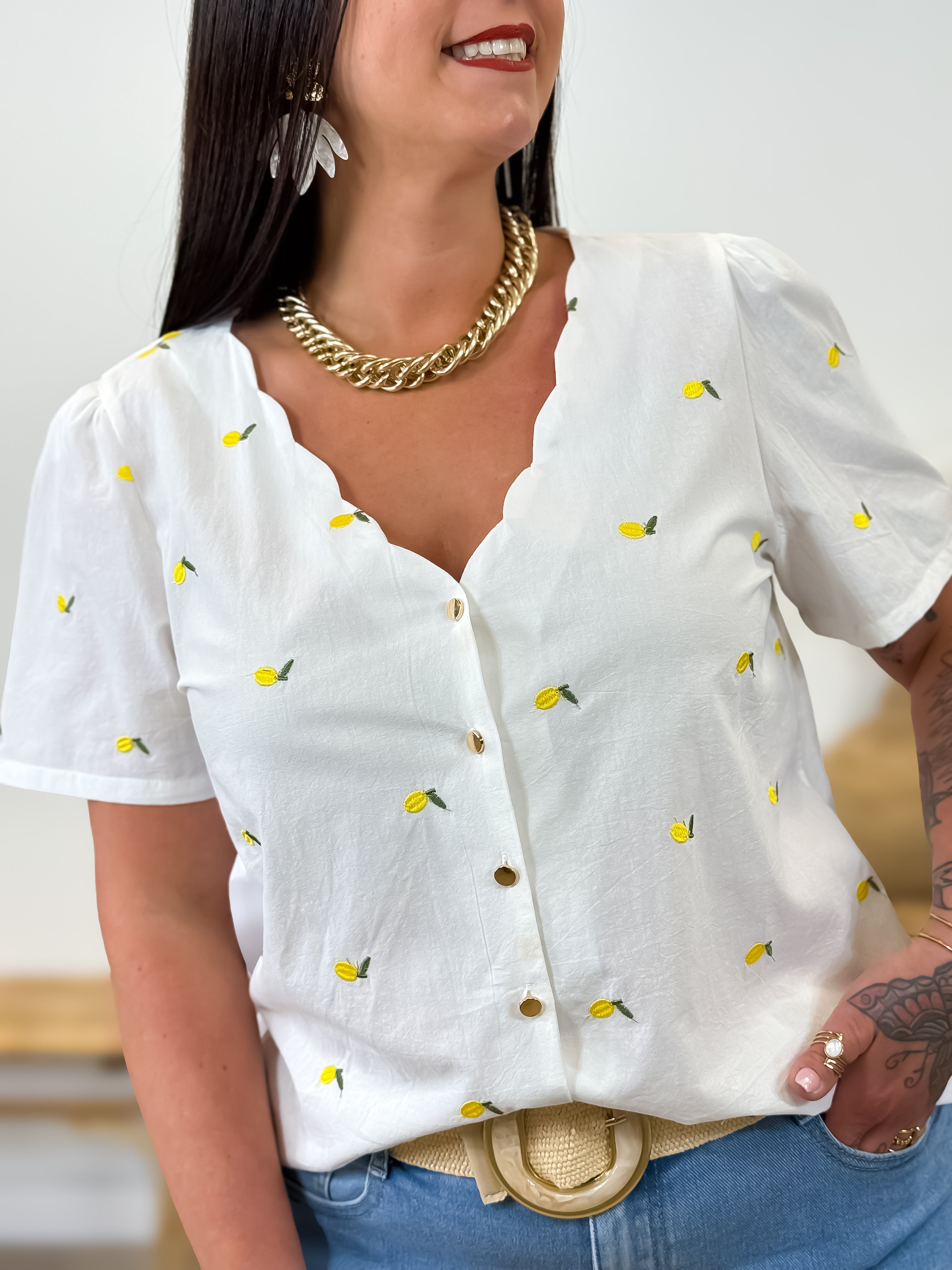 Blouse - Anna - Wit & Geel