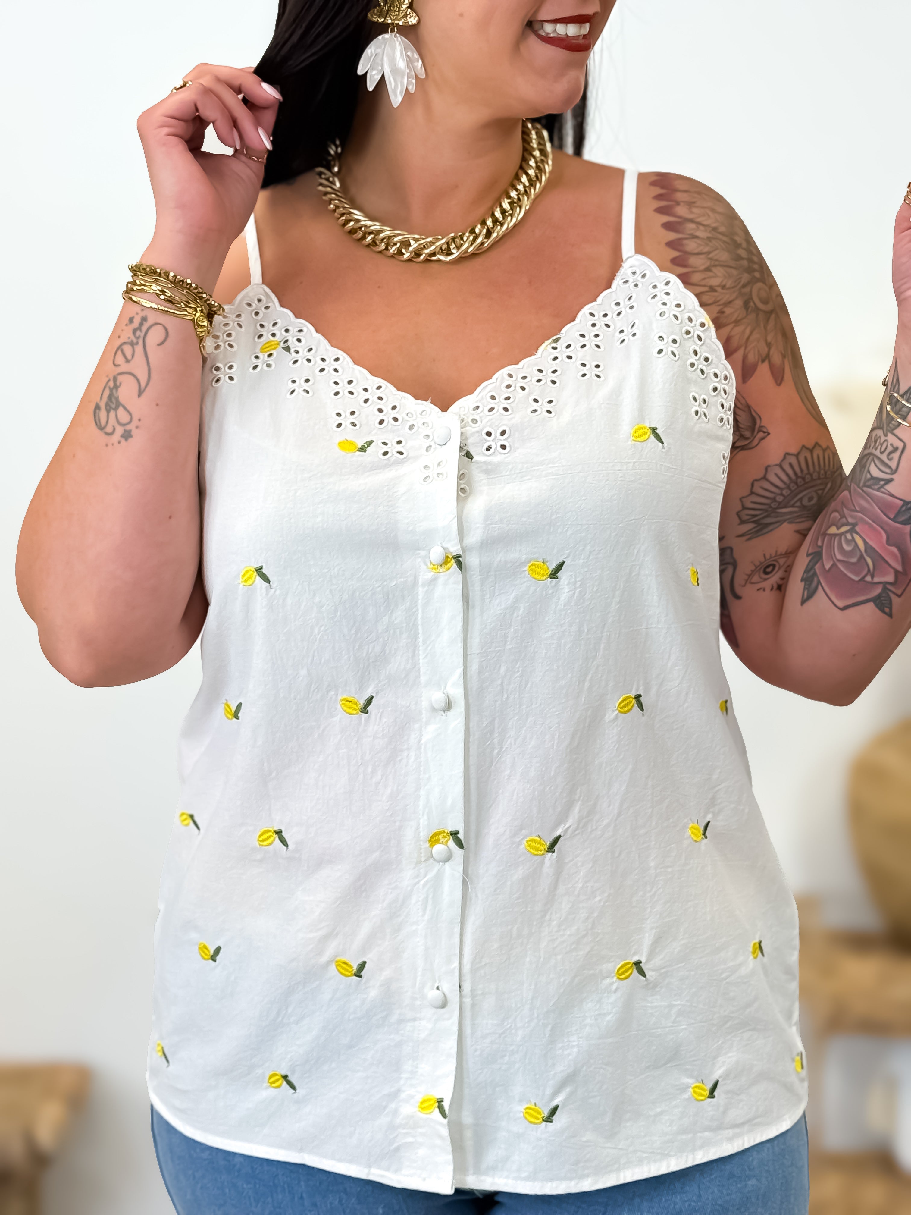 Top - Niki - Wit & Geel