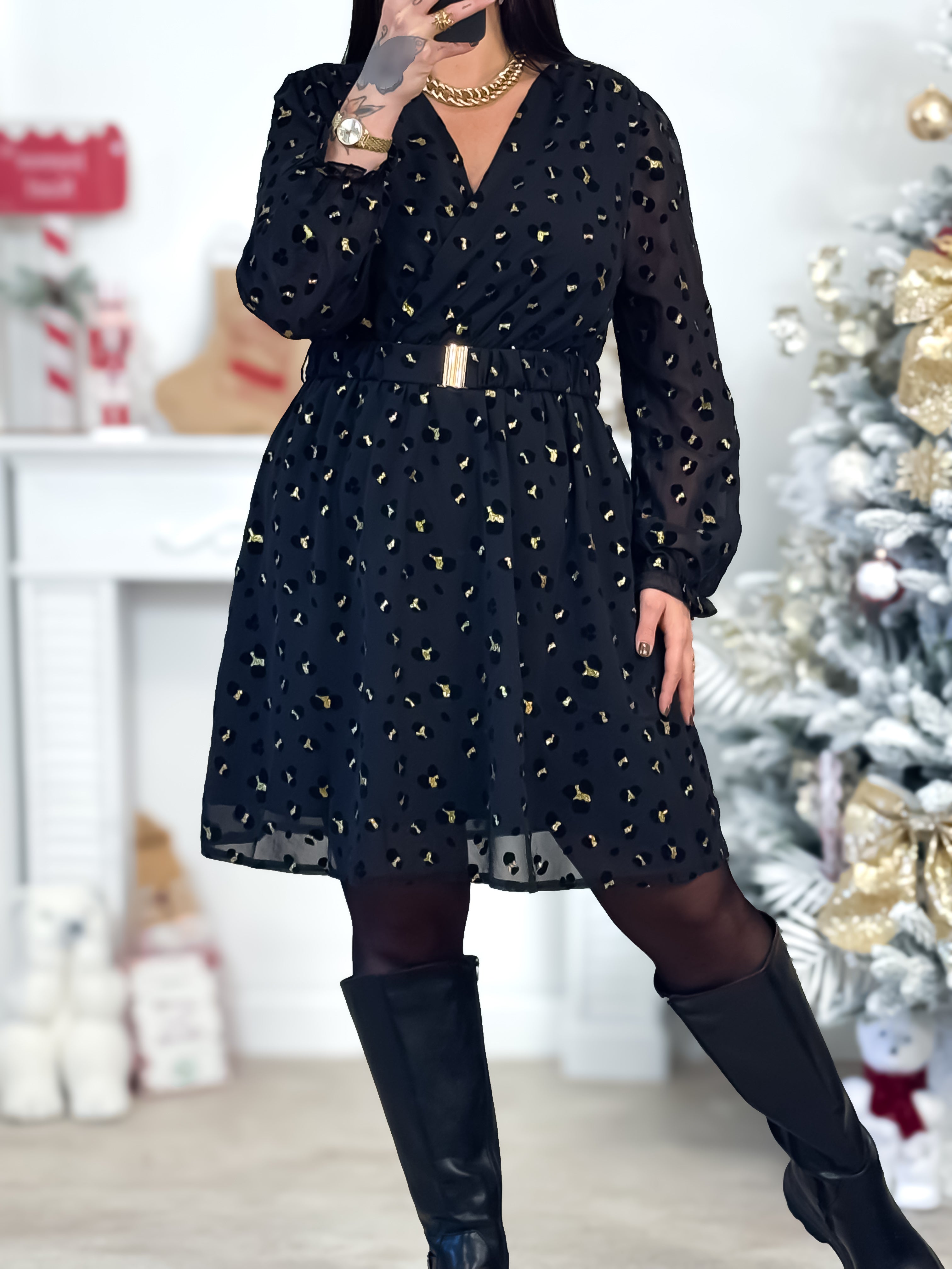 Robe Courte - Clémence - Noir & Or