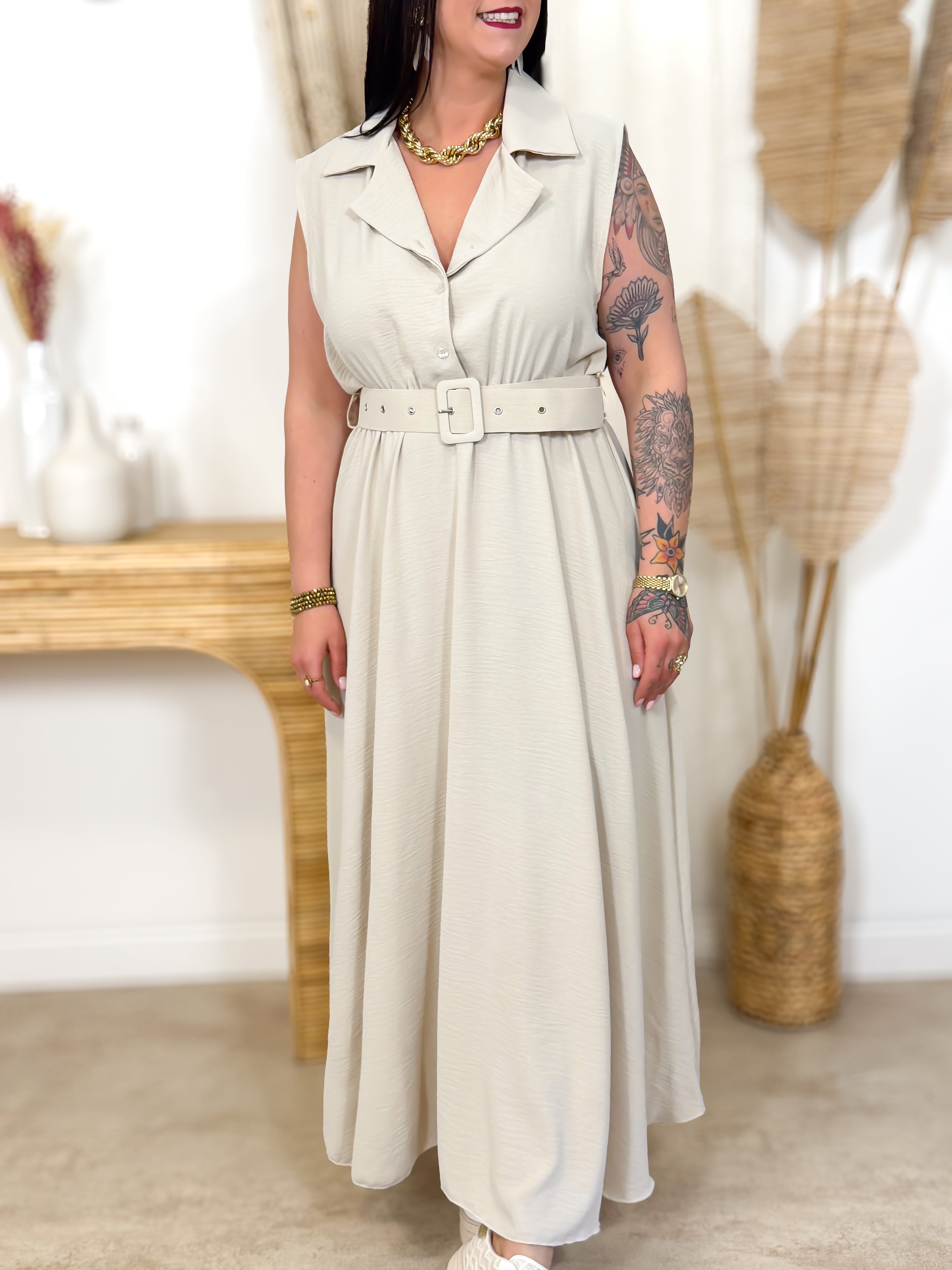 Robe Longue - Rosa - Beige