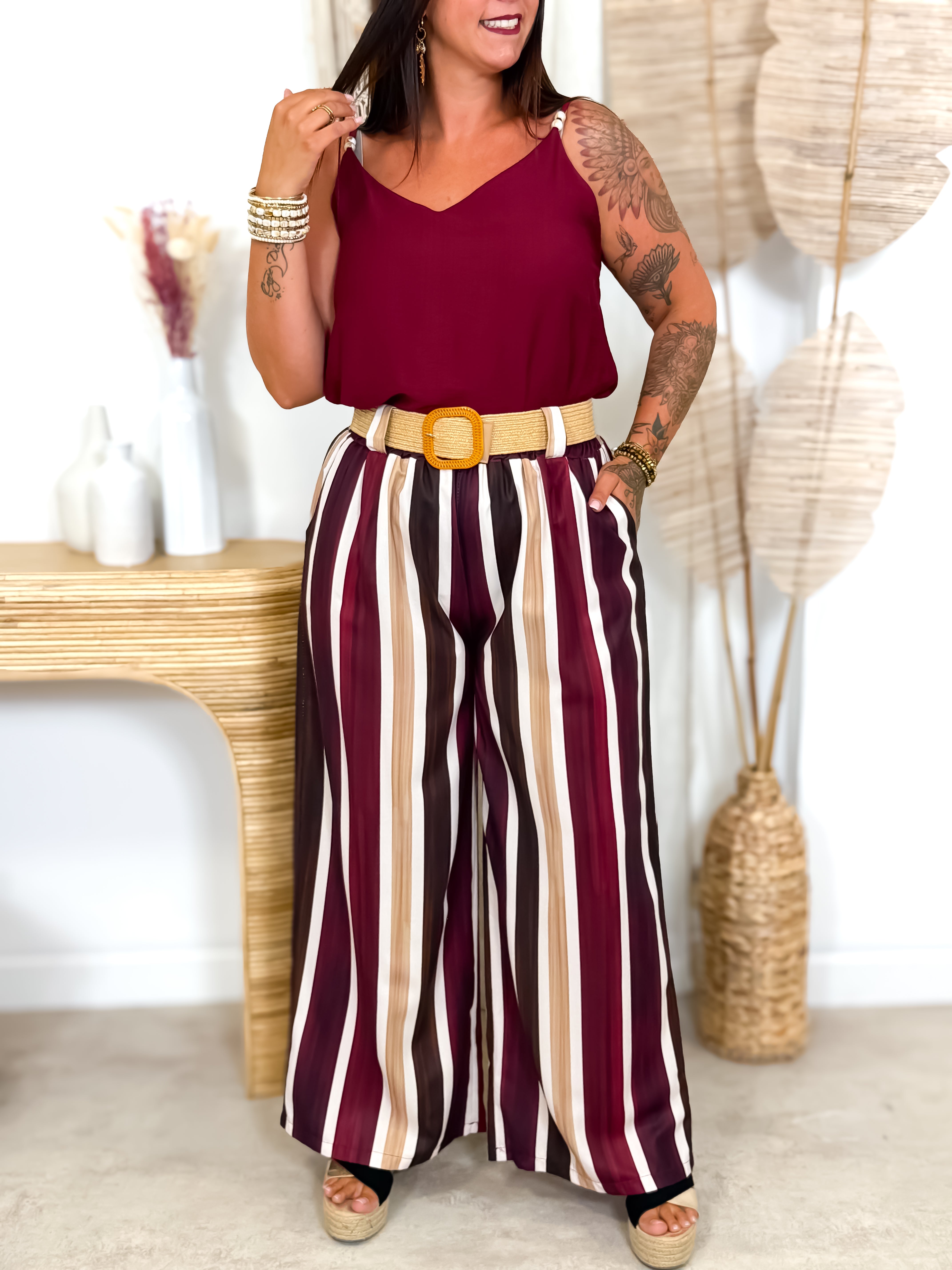 Pantalon - Darila - Ecru & Bordeaux