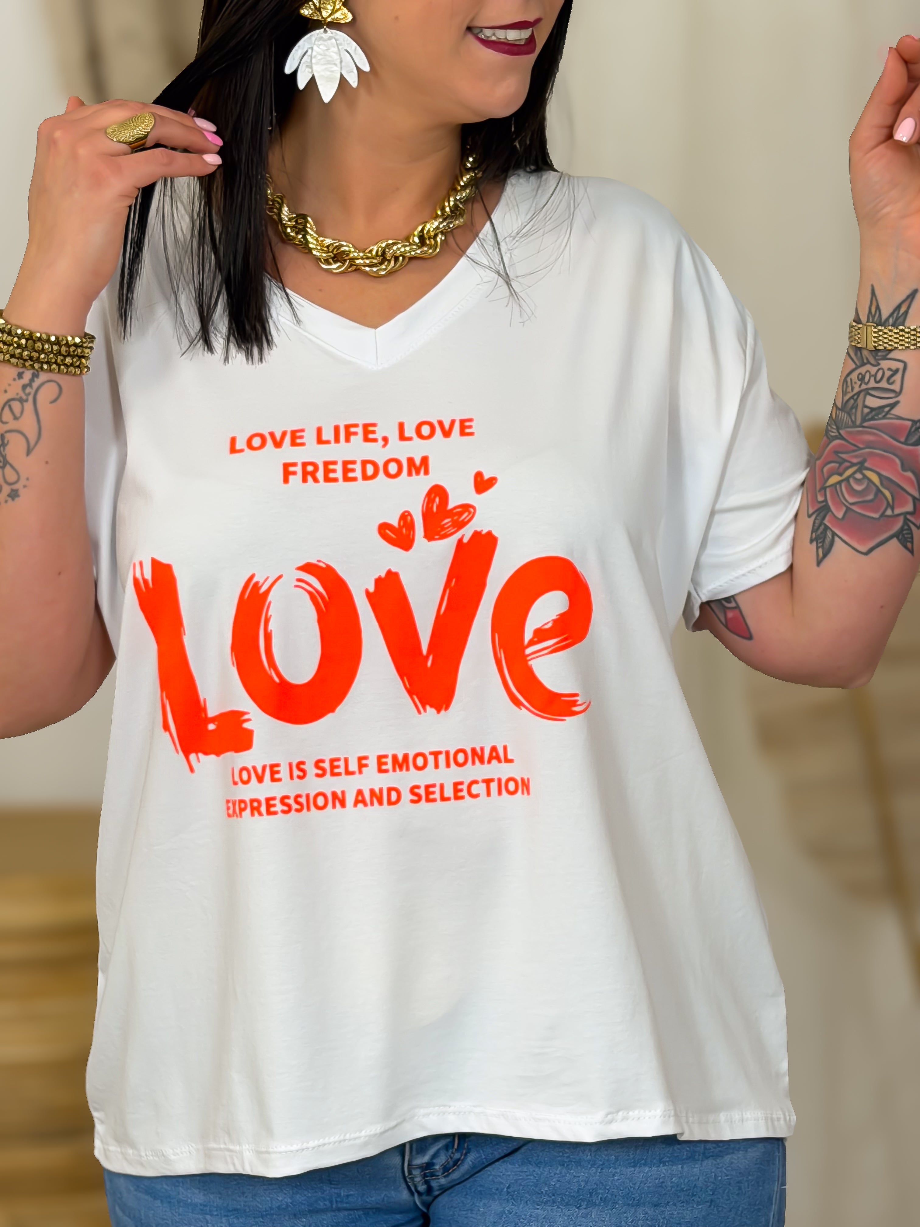 T-shirt - Love - Blanc & Orange (6)