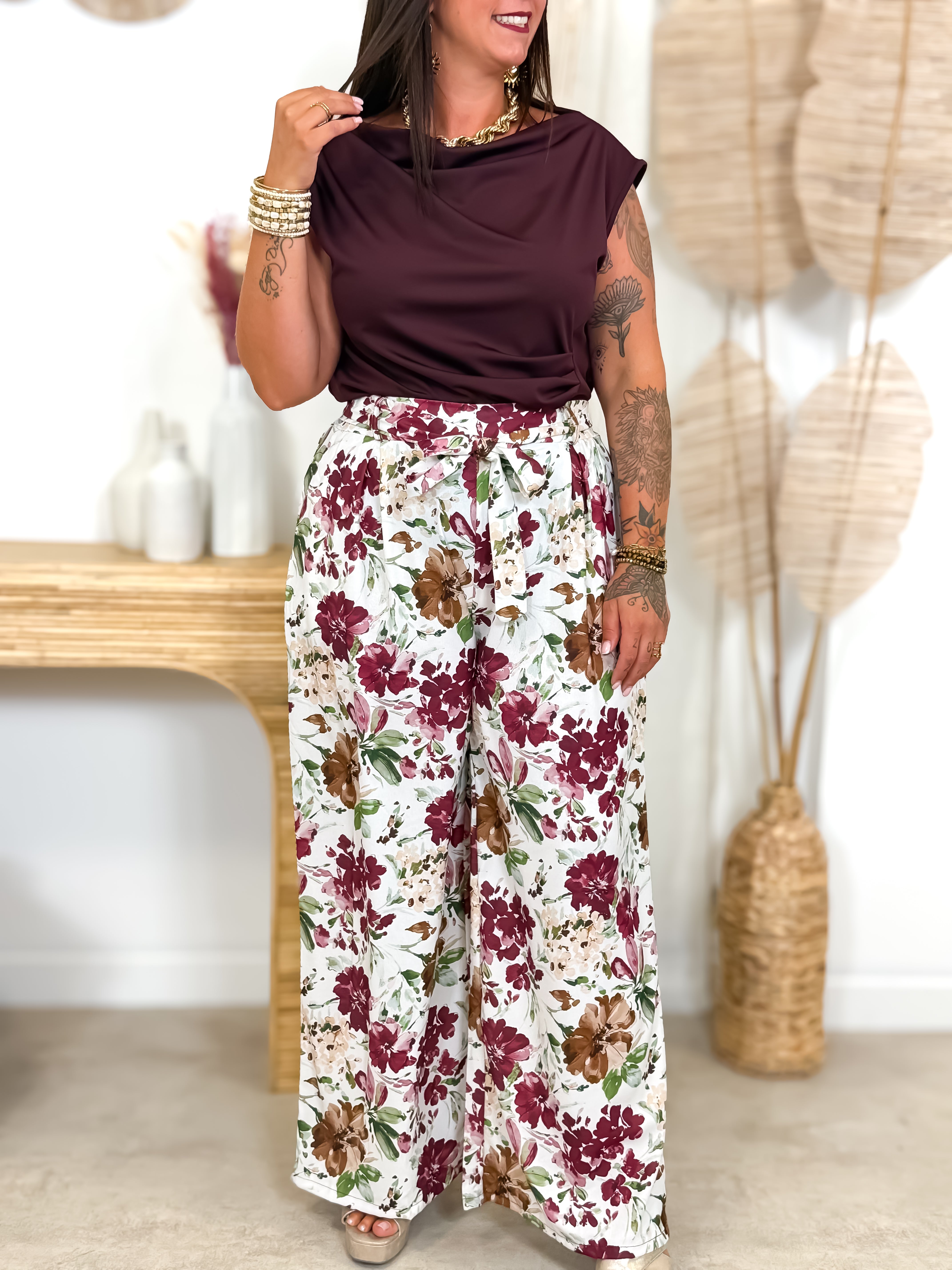 Pantalon - Rayna - Blanc & Bordeaux
