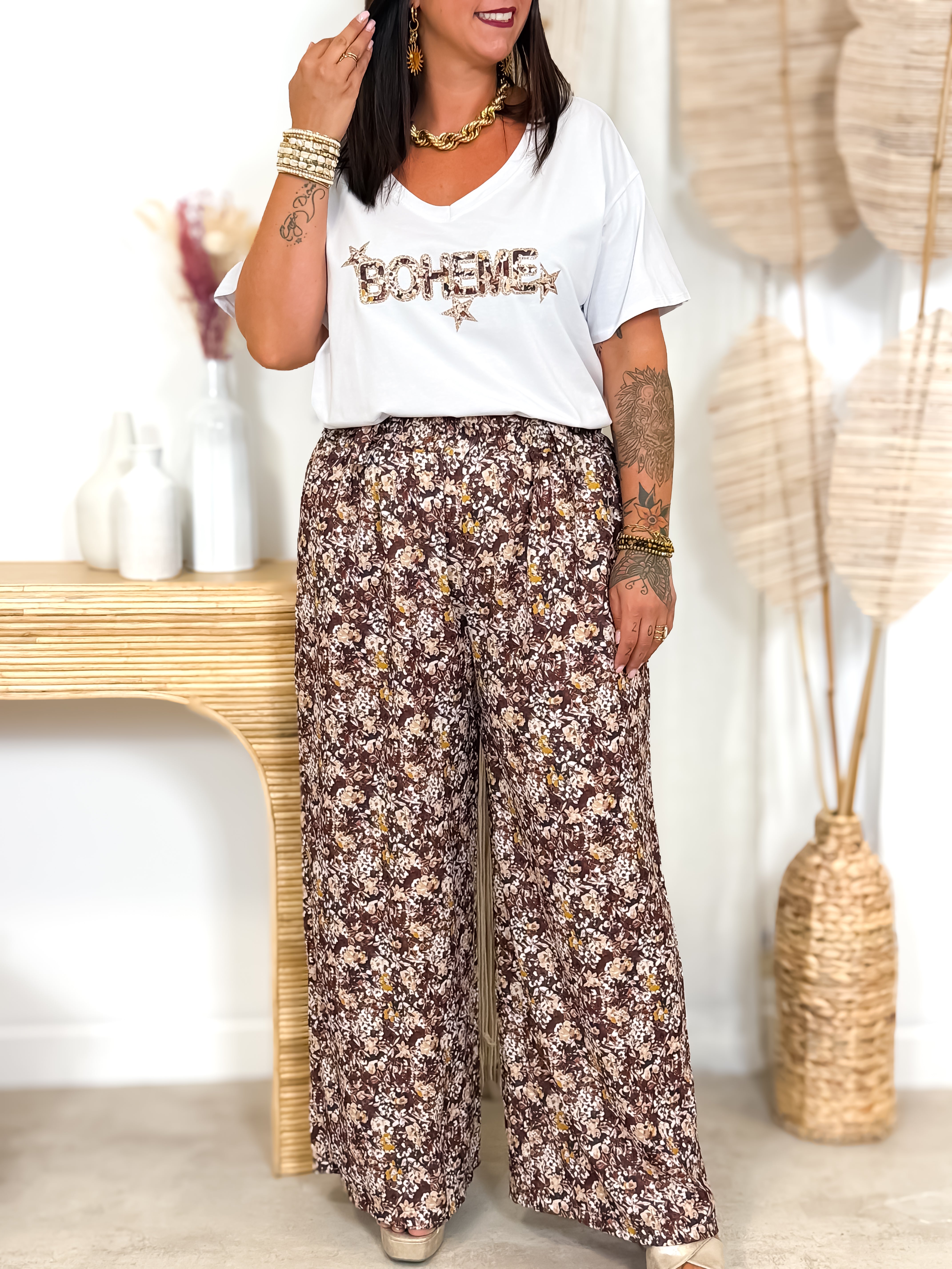 Pantalon - Amalys - Chocolat & Beige