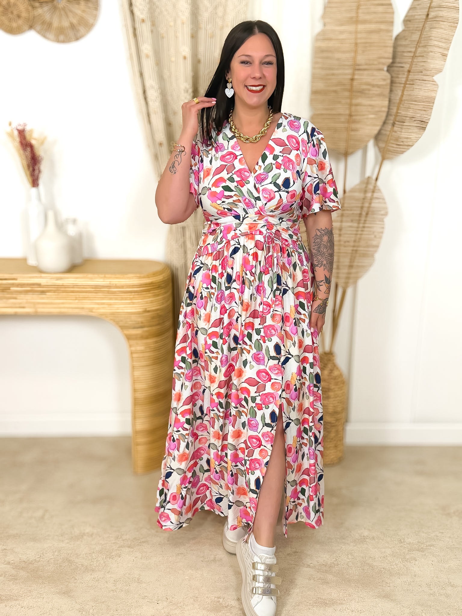Robe Longue - Alma - Ecru & Rose