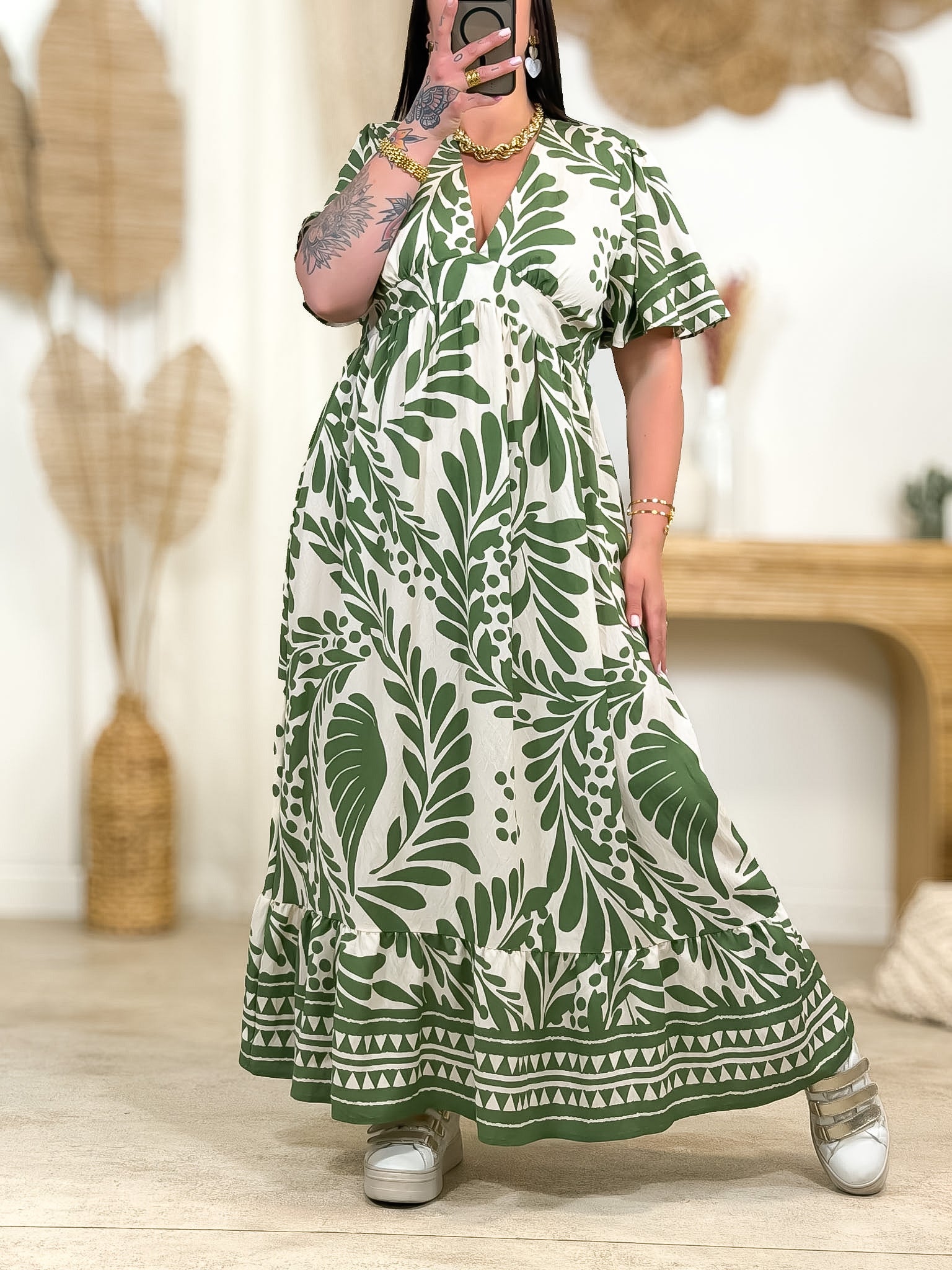 Robe Longue - Gianna - Kaki & Ecru