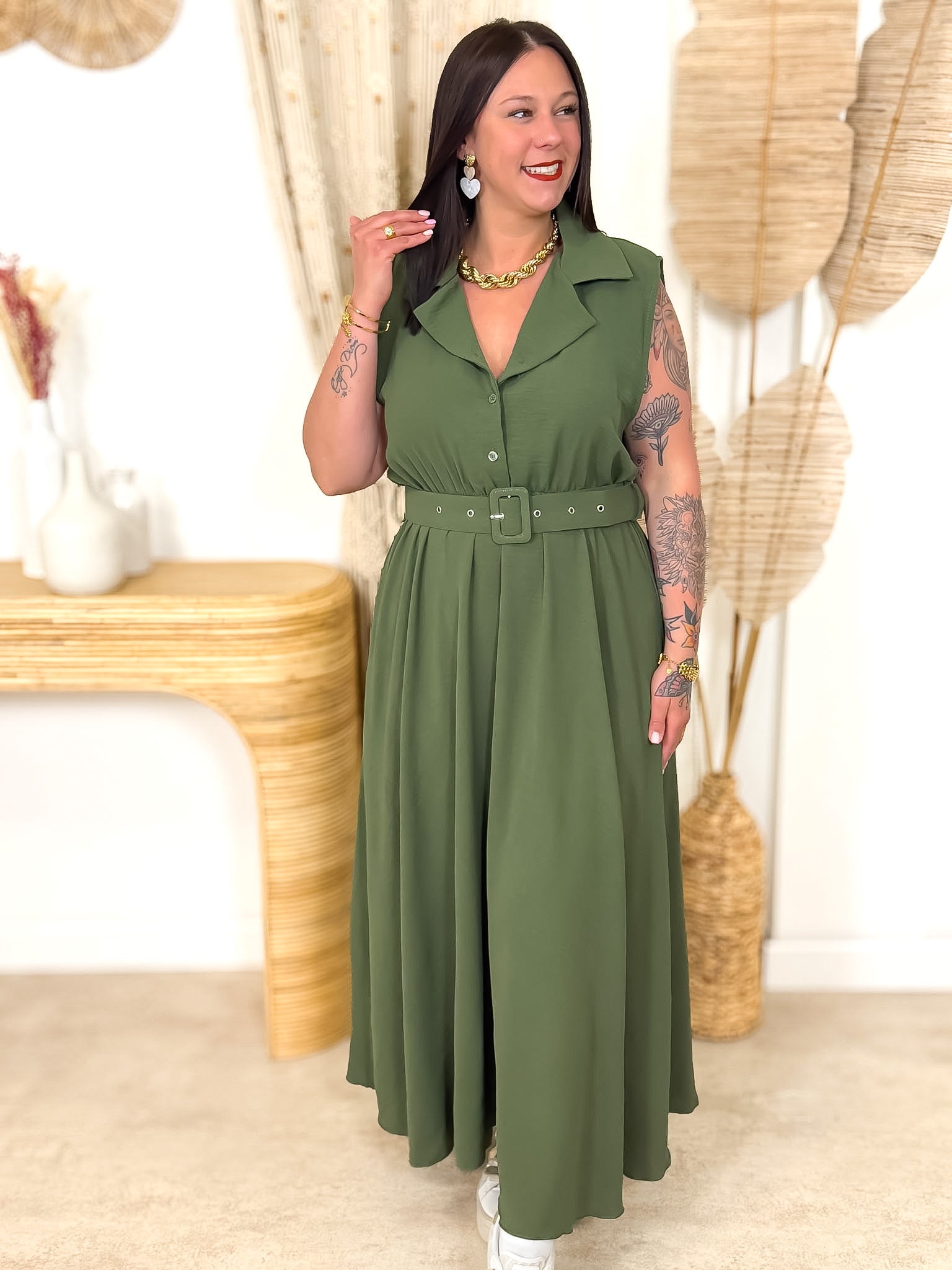 Robe Longue - Rosa - Kaki