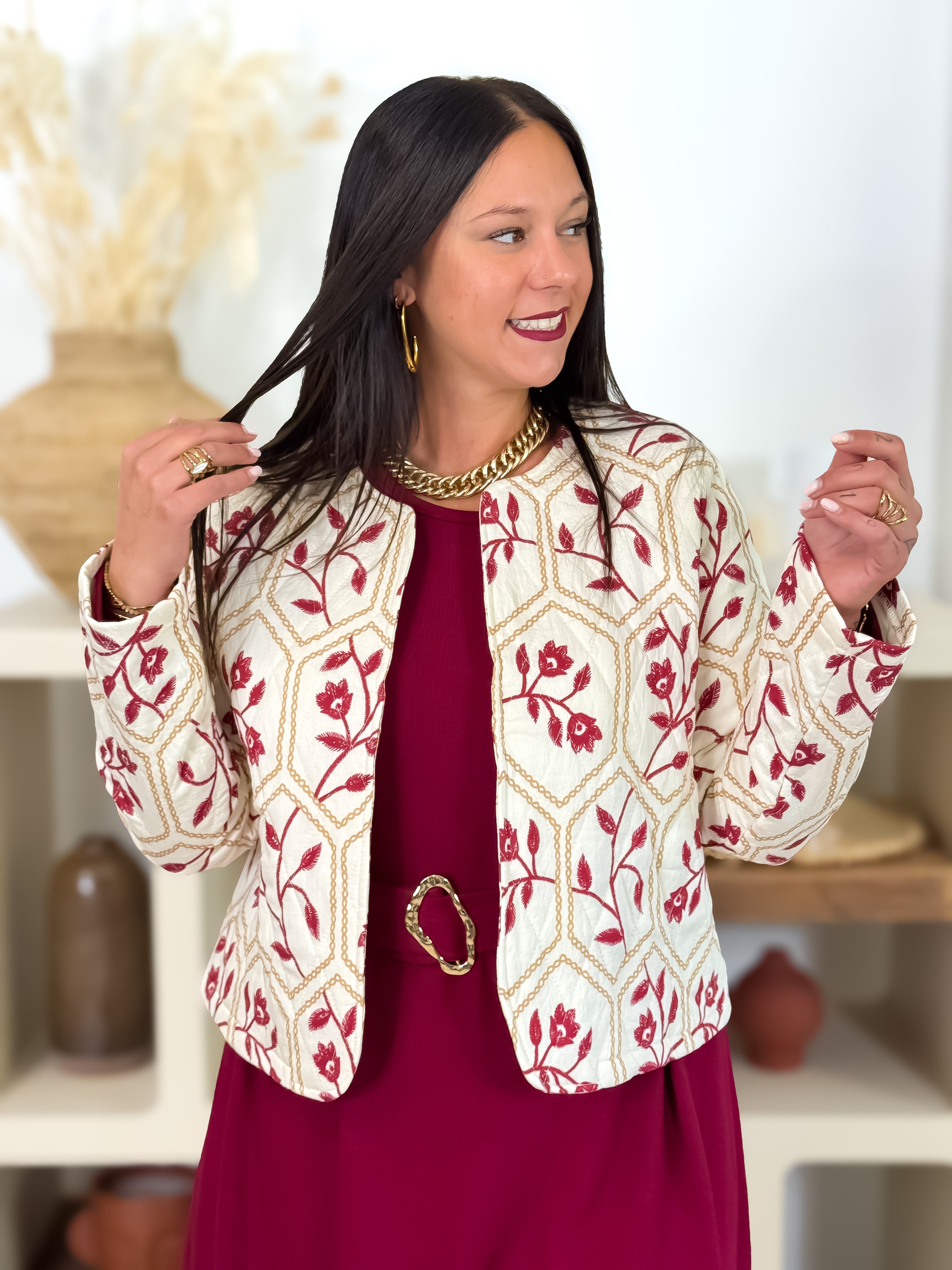 Veste - Ameline - Beige & Bordeaux