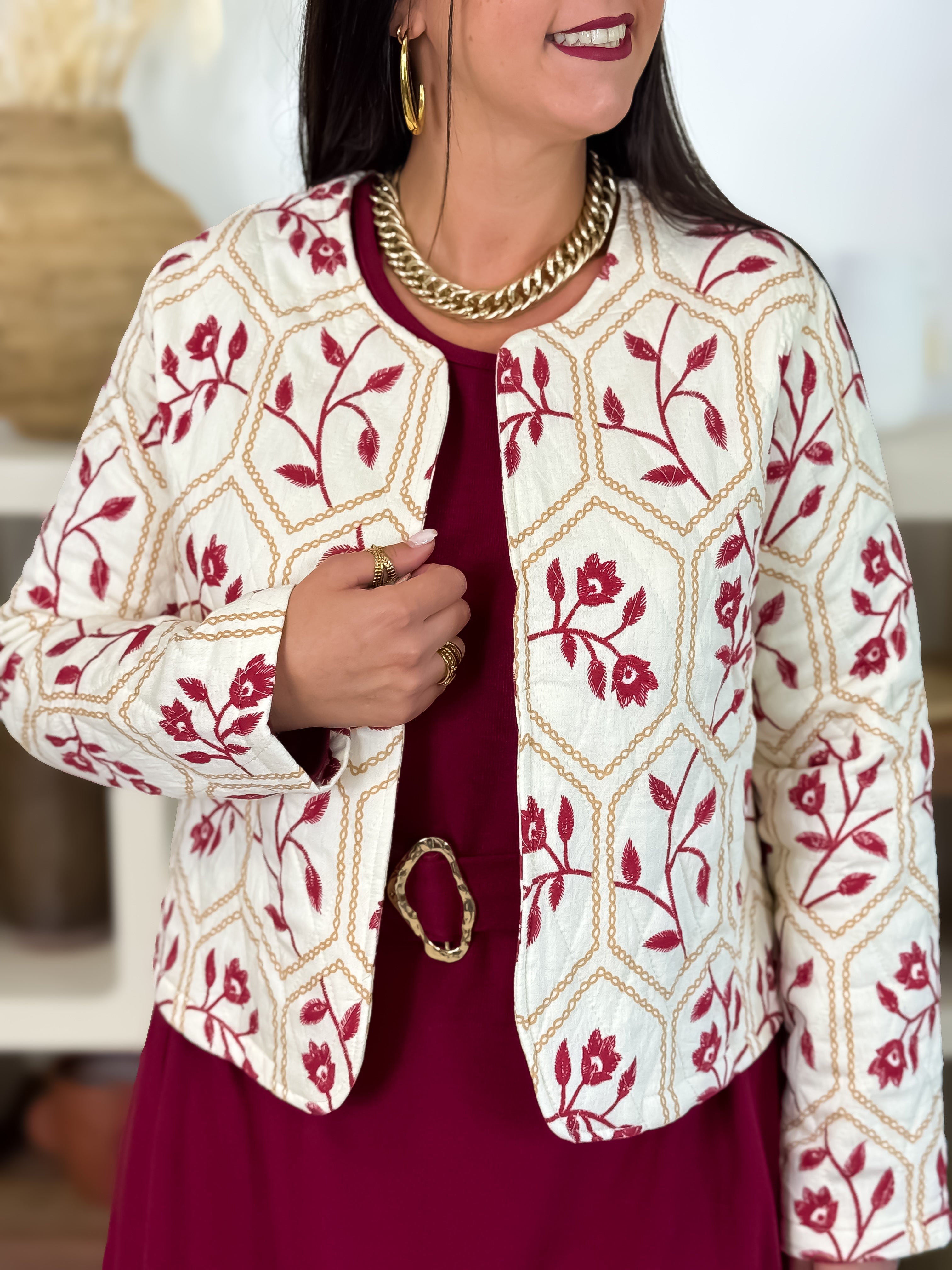 Veste - Ameline - Beige & Bordeaux