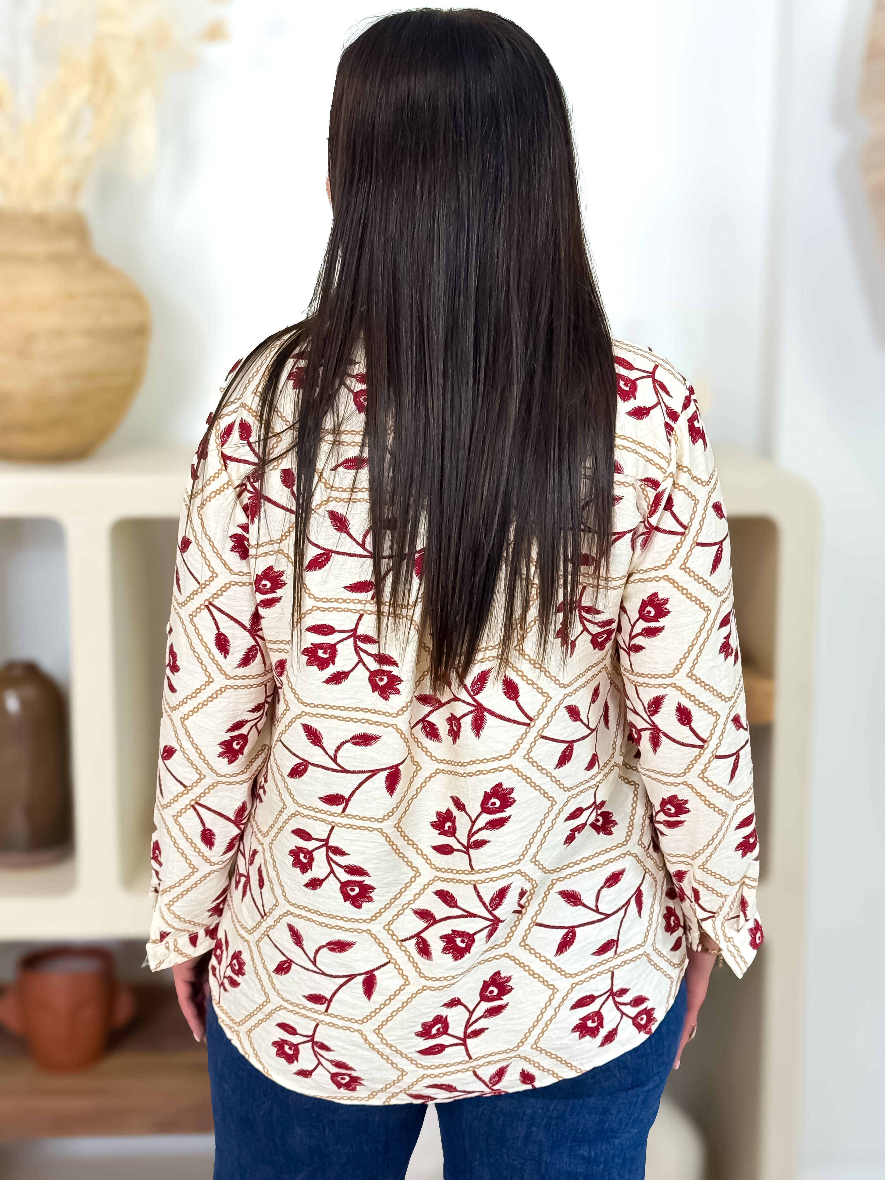 Blouse - Pocahontas - Beige & Bordeaux