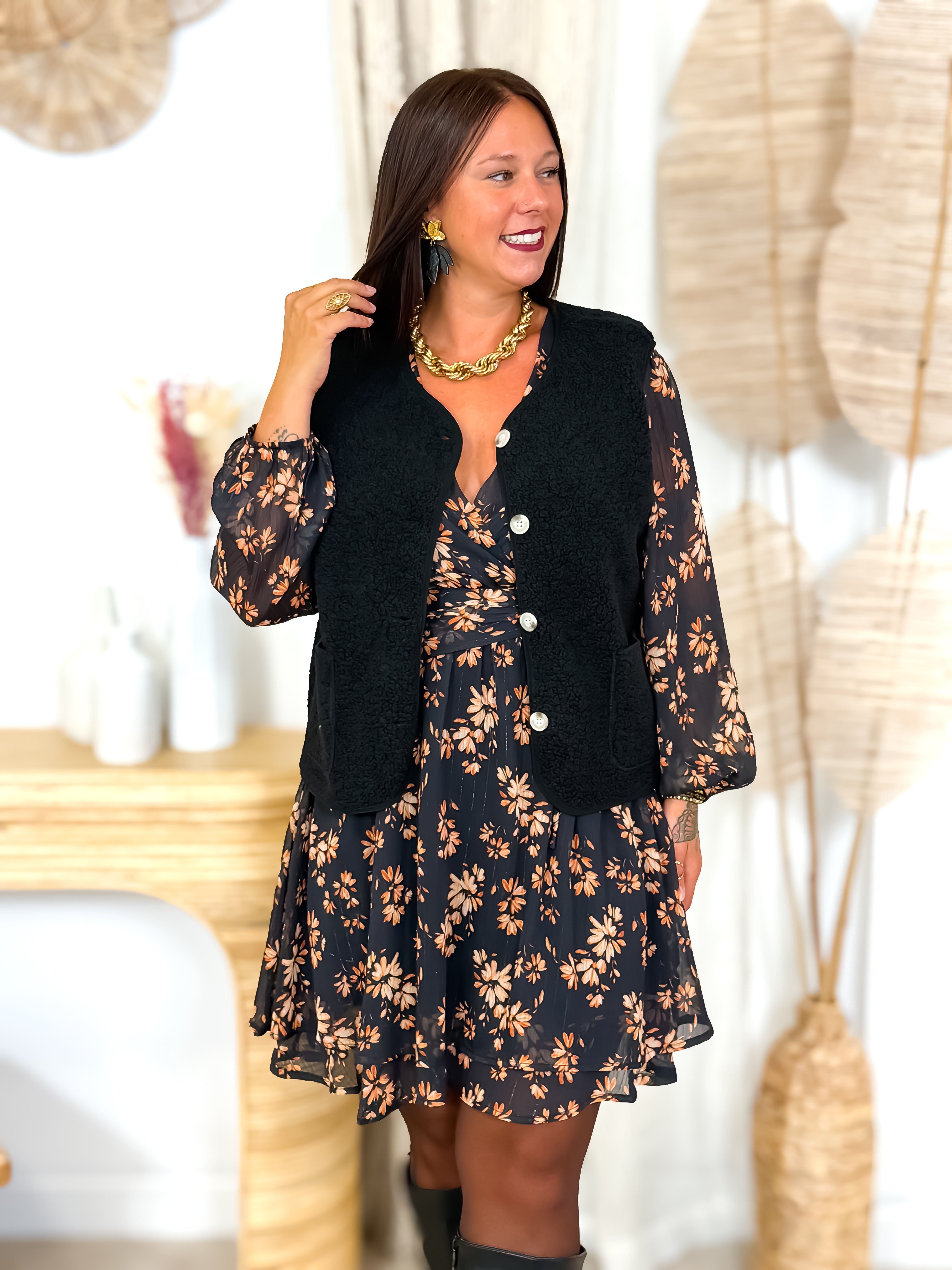 Robe courte - Loua - Noir & Brique