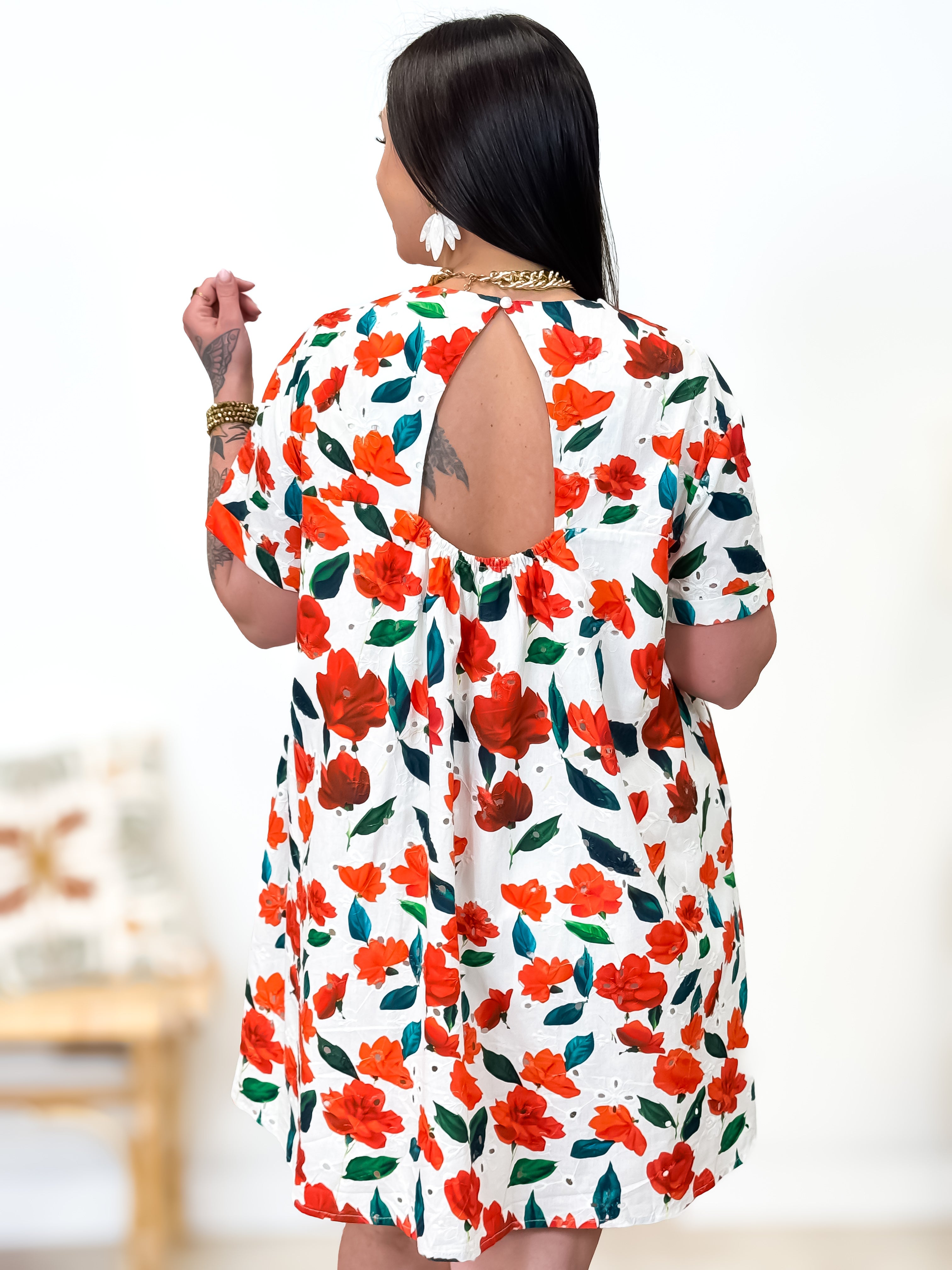 Robe-short - Hilona - Blanc & orange/vert