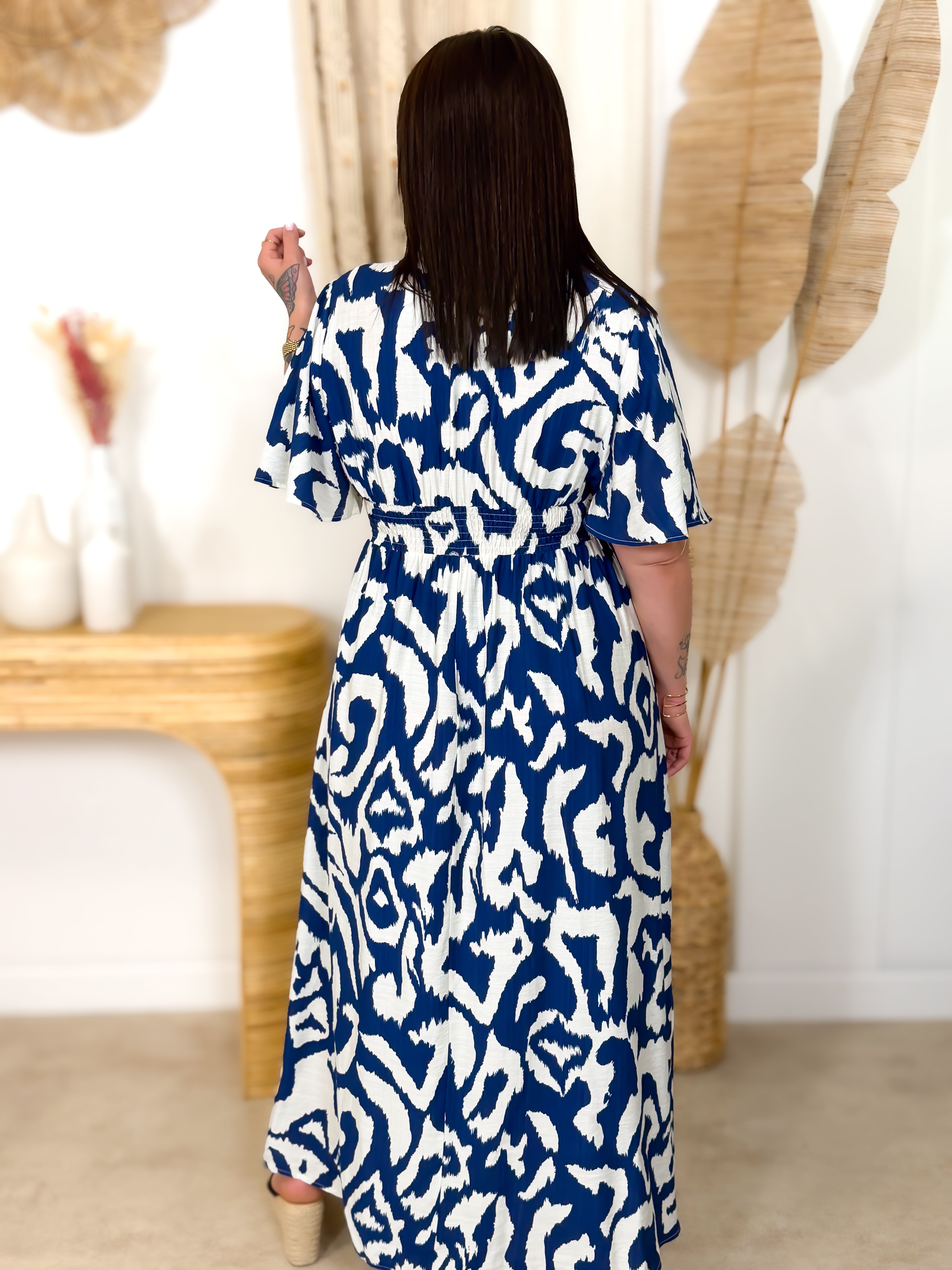Robe Longue - Hilla - Bleu Marine & Ecru