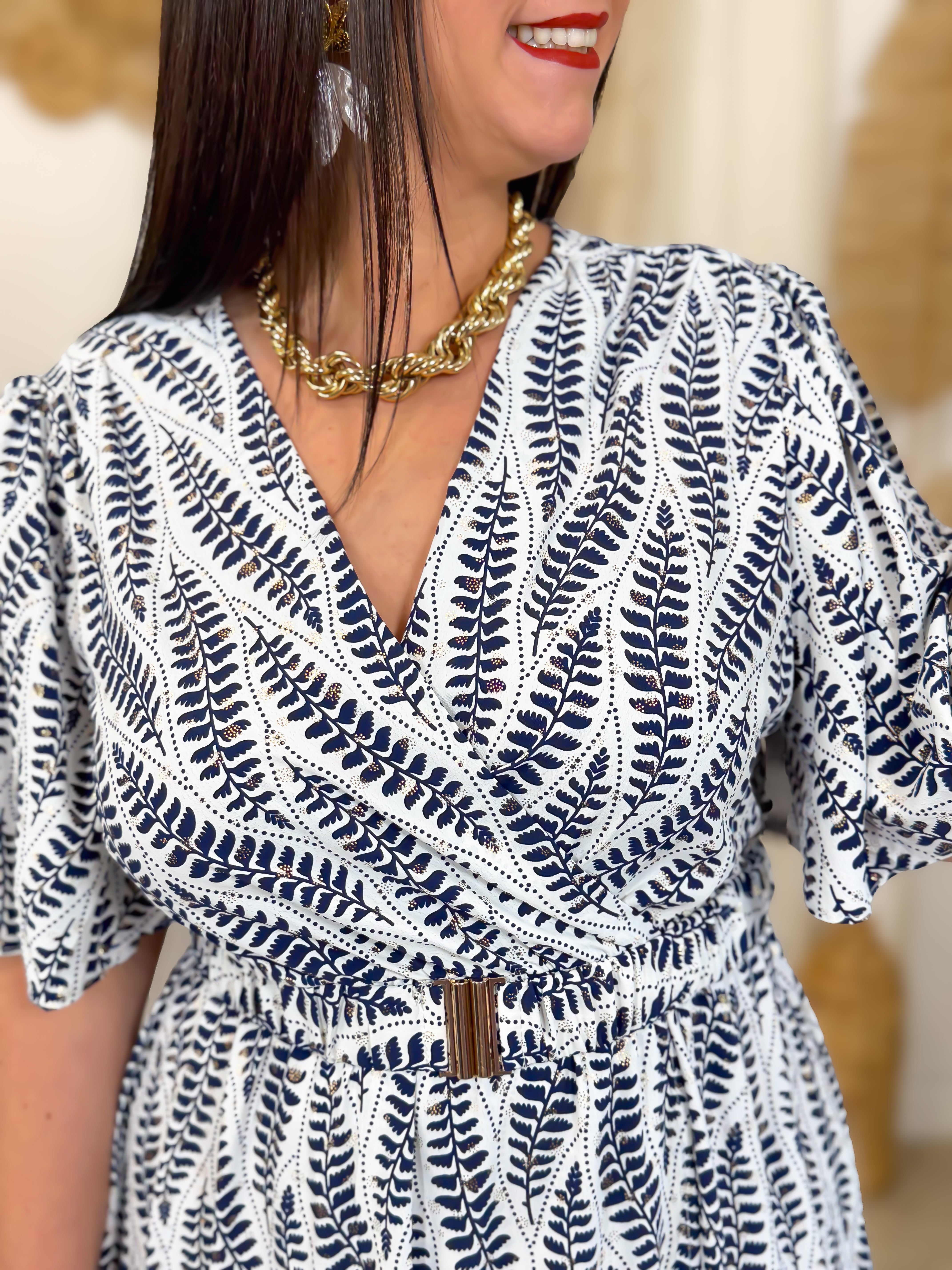 Robe Longue - Ana - Blanc & Bleu Marine