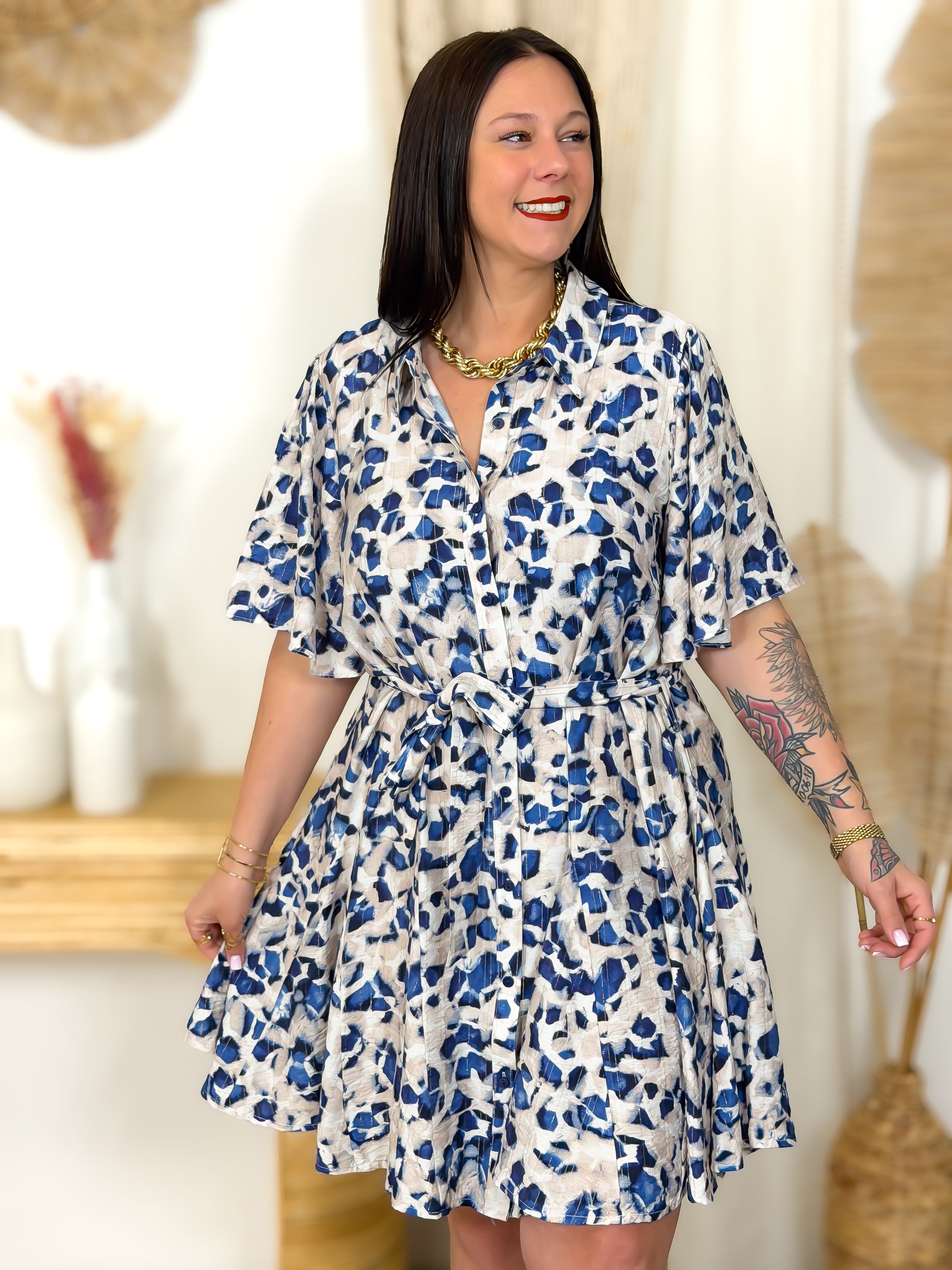 Robe Chemise - Manon - Beige & Bleu