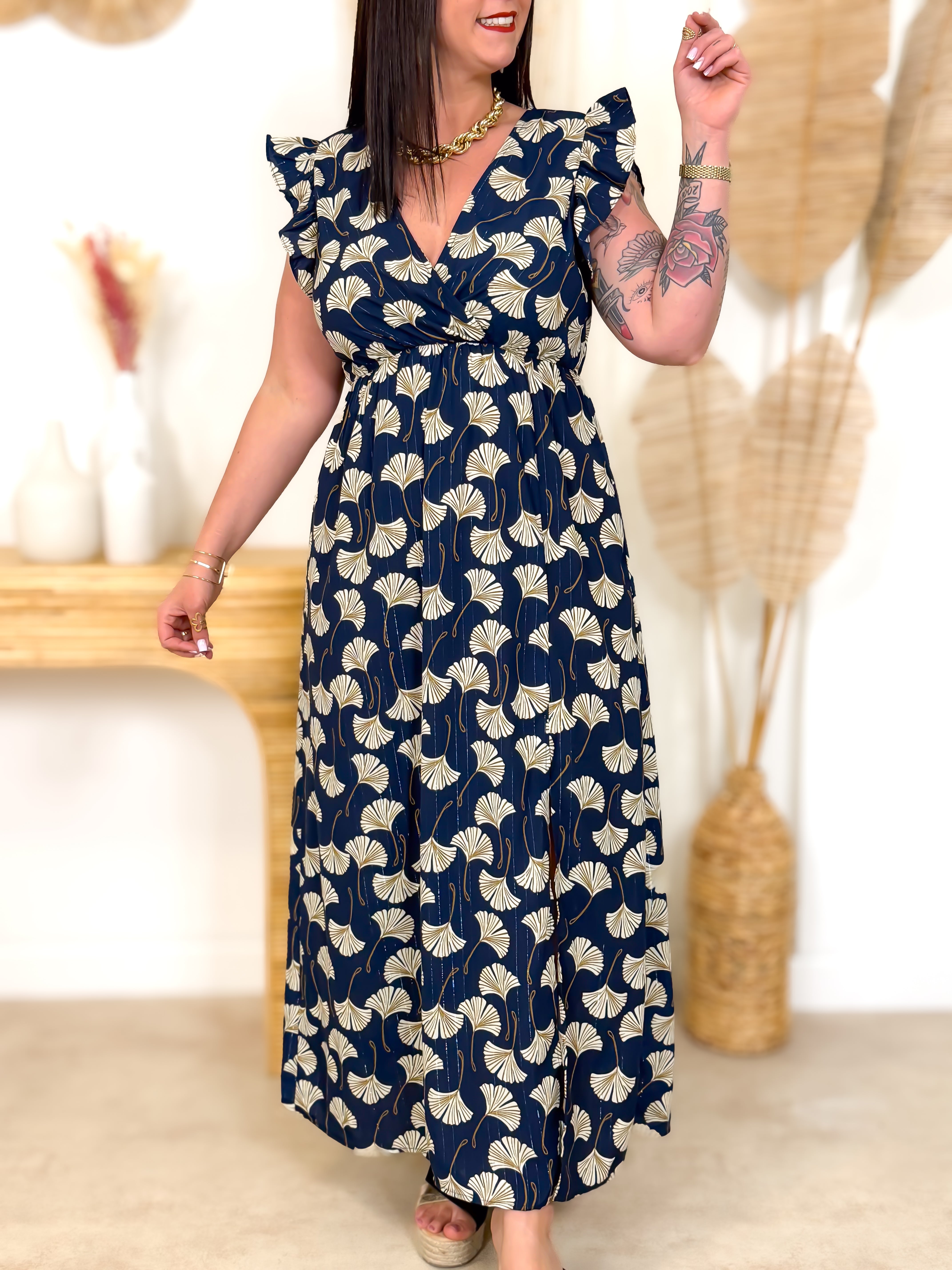 Robe Longue - Noelia - Bleu Marine & Beige