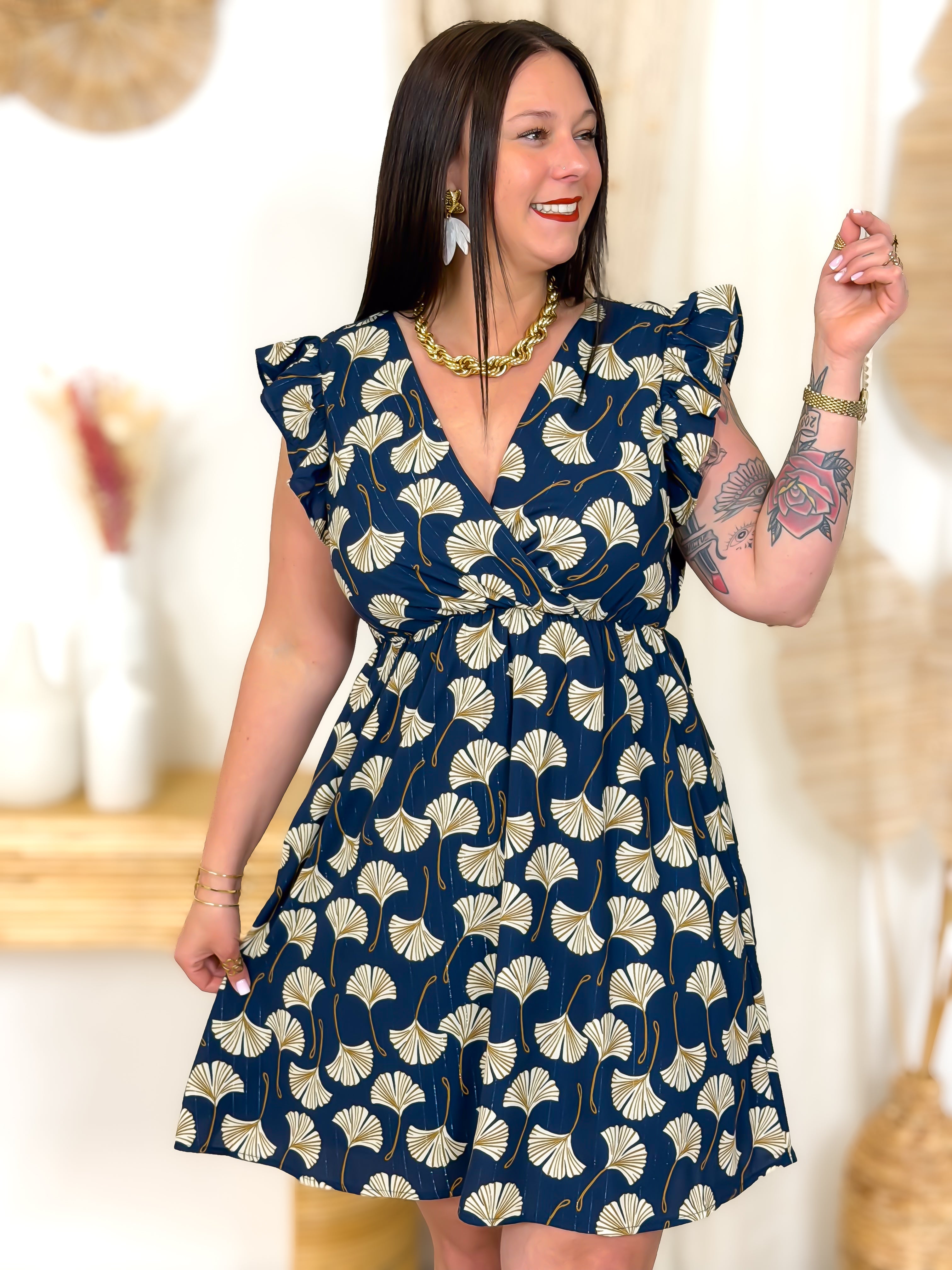 Robe Courte - Layane - Bleu Marine & Beige