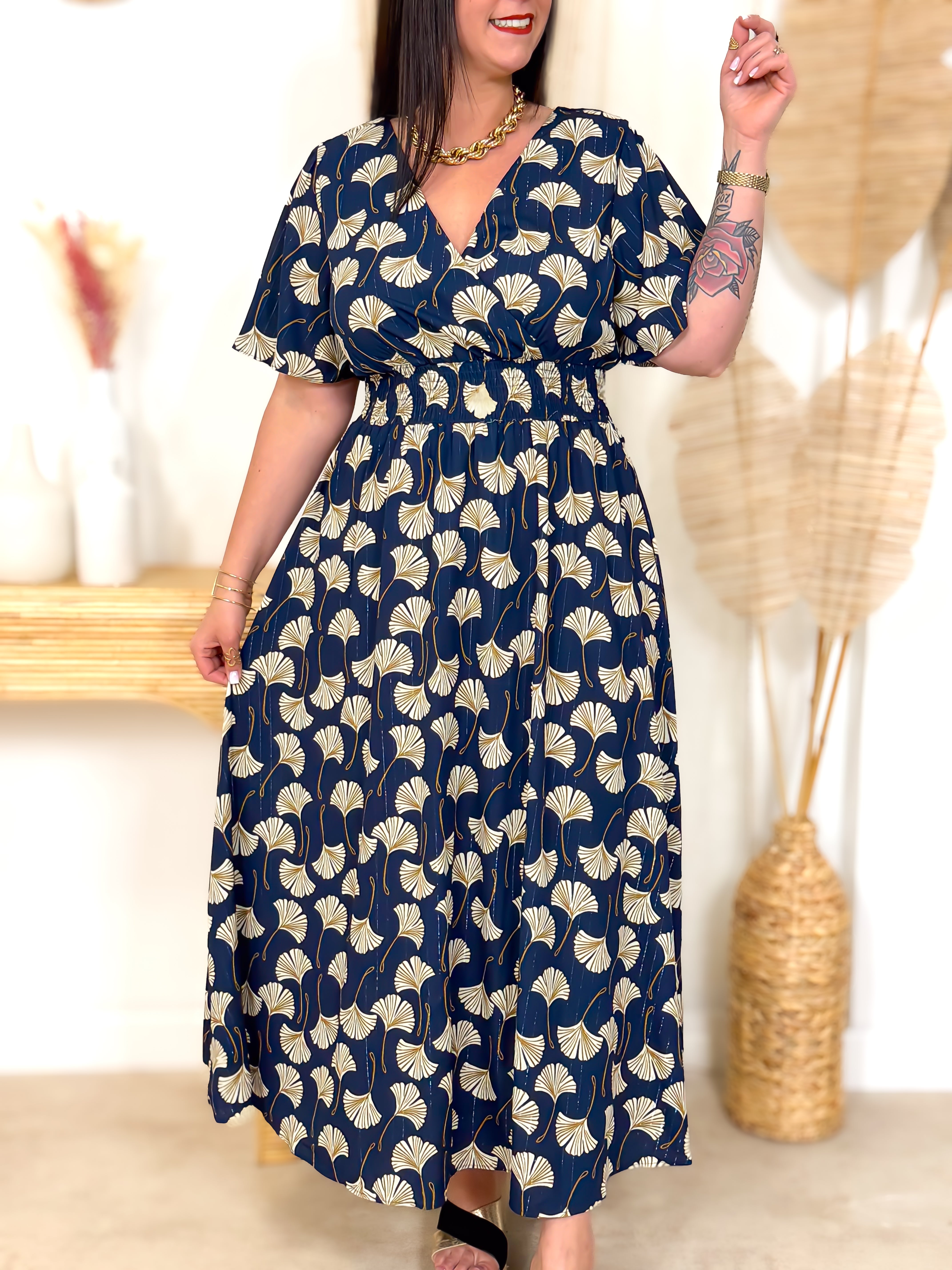 Robe Longue - Judy - Bleu Marine & Beige